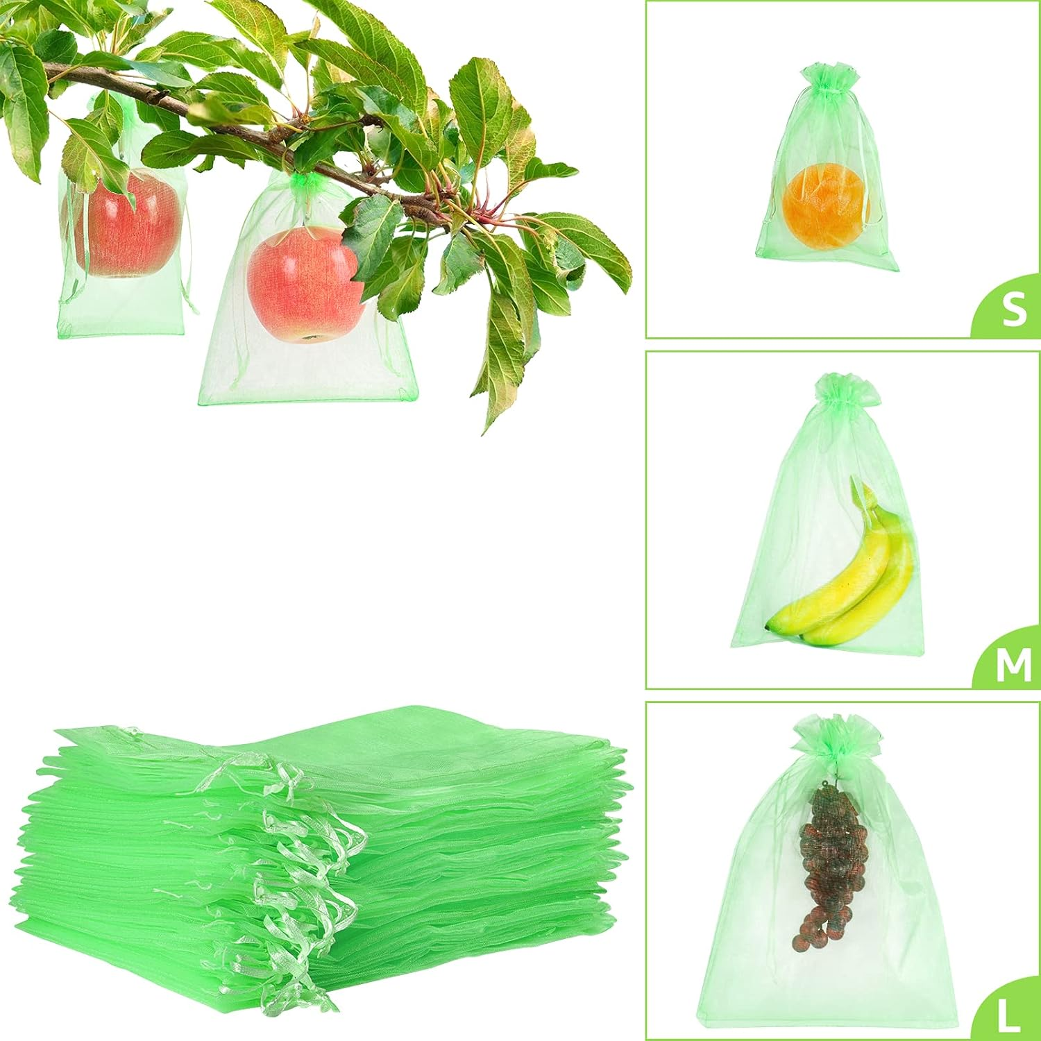 MIXC 50 Pcs Fruit Protection Bags,6''×8''Fruit Netting Bags for Fruit Trees Fruit Cover Mesh Bag with Drawstring Netting Barrier Bags for Plant Fruit Flower