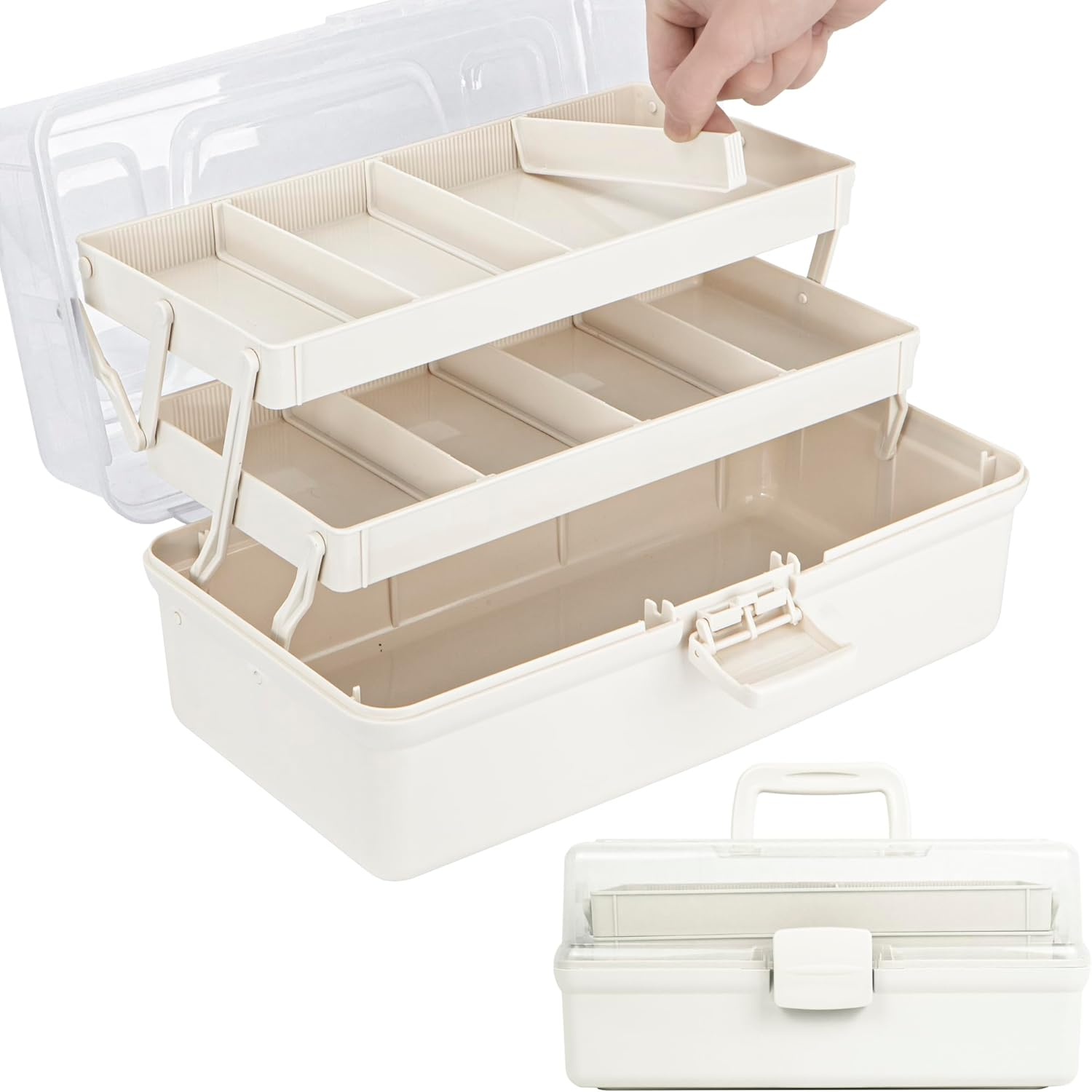 12.5In 3 Layer Multipurpose Storage Box/Craft Storage Boxes with Compartments/Plastic Tool Box/Medicine Storage Box/Hair Accessories Organiser/Sewing Box with 2 Trays