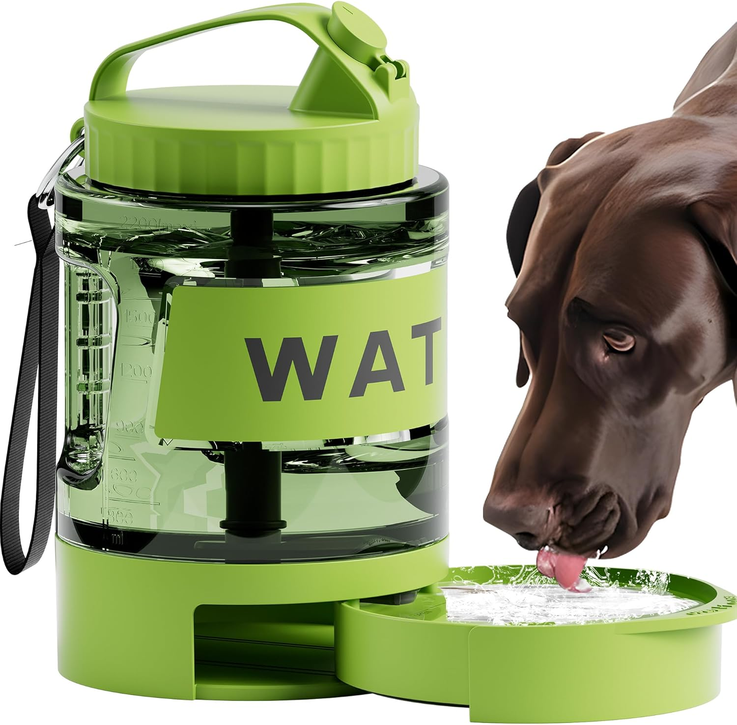 77Oz Dog Water Dispenser, Camping Essentials, Large Travel Bottle with Pull-Out Drinking Bowl, Portable Beach Accessories, Car Water Container for Dogs, BPA Free
