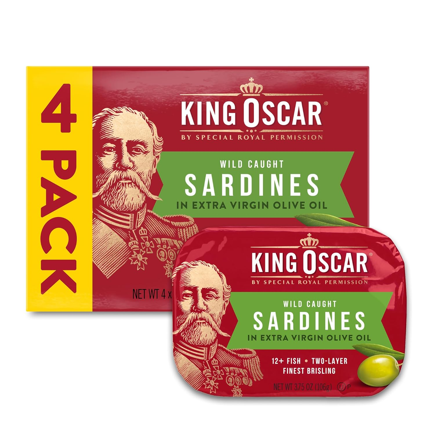Wild Caught Sardines in Extra Virgin Olive Oil 3.75 Ounce (Pack of 4)
