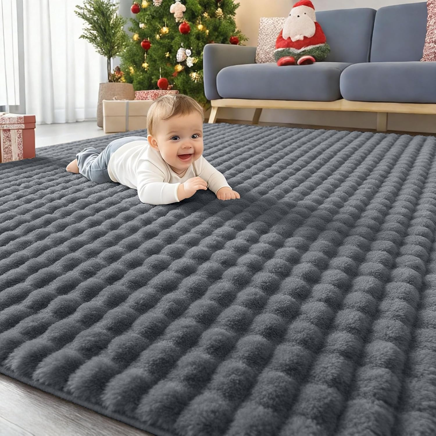 Shaggy Rug 120X160Cm Fluffy 3D Bubble Pattern Grey Bedroom Carpet