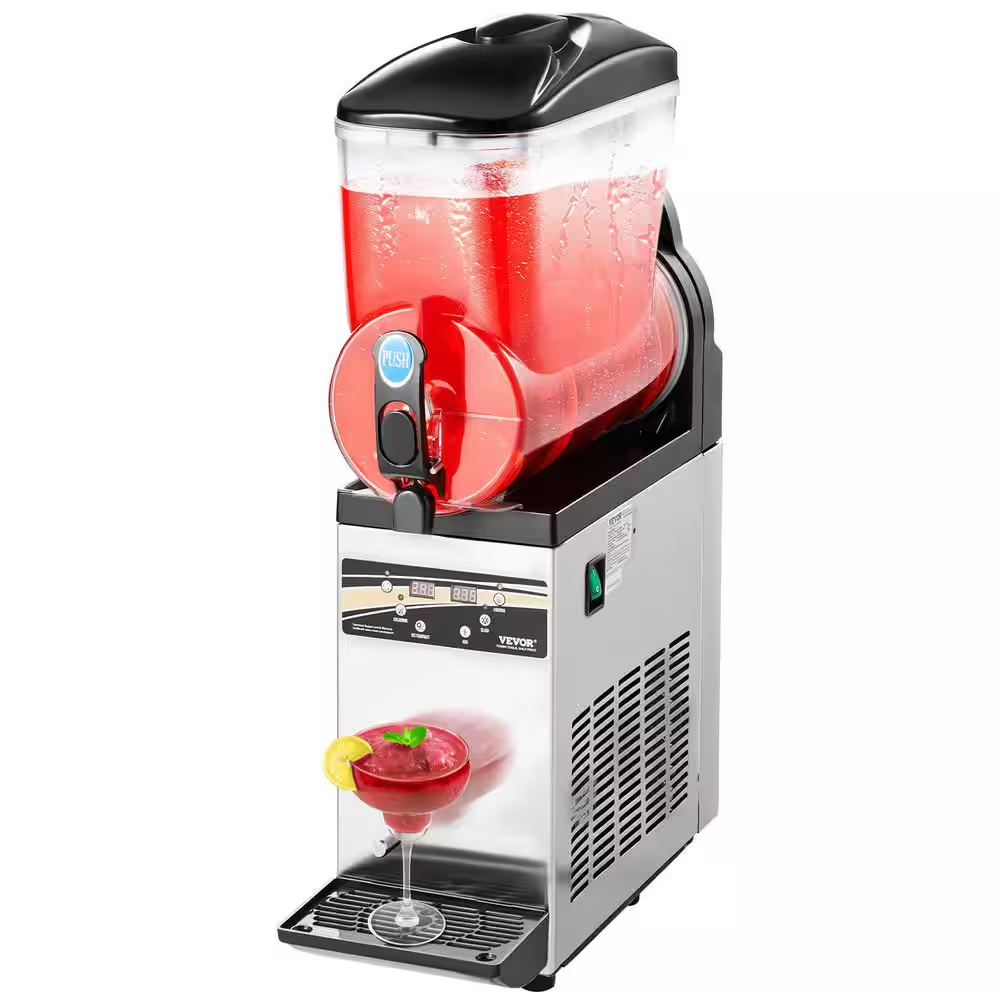 507 Oz./15 L Commercial Slushy Machine Single Tank Silver Margarita Machine 500-Watt Stainless Steel Snow Cone Machine