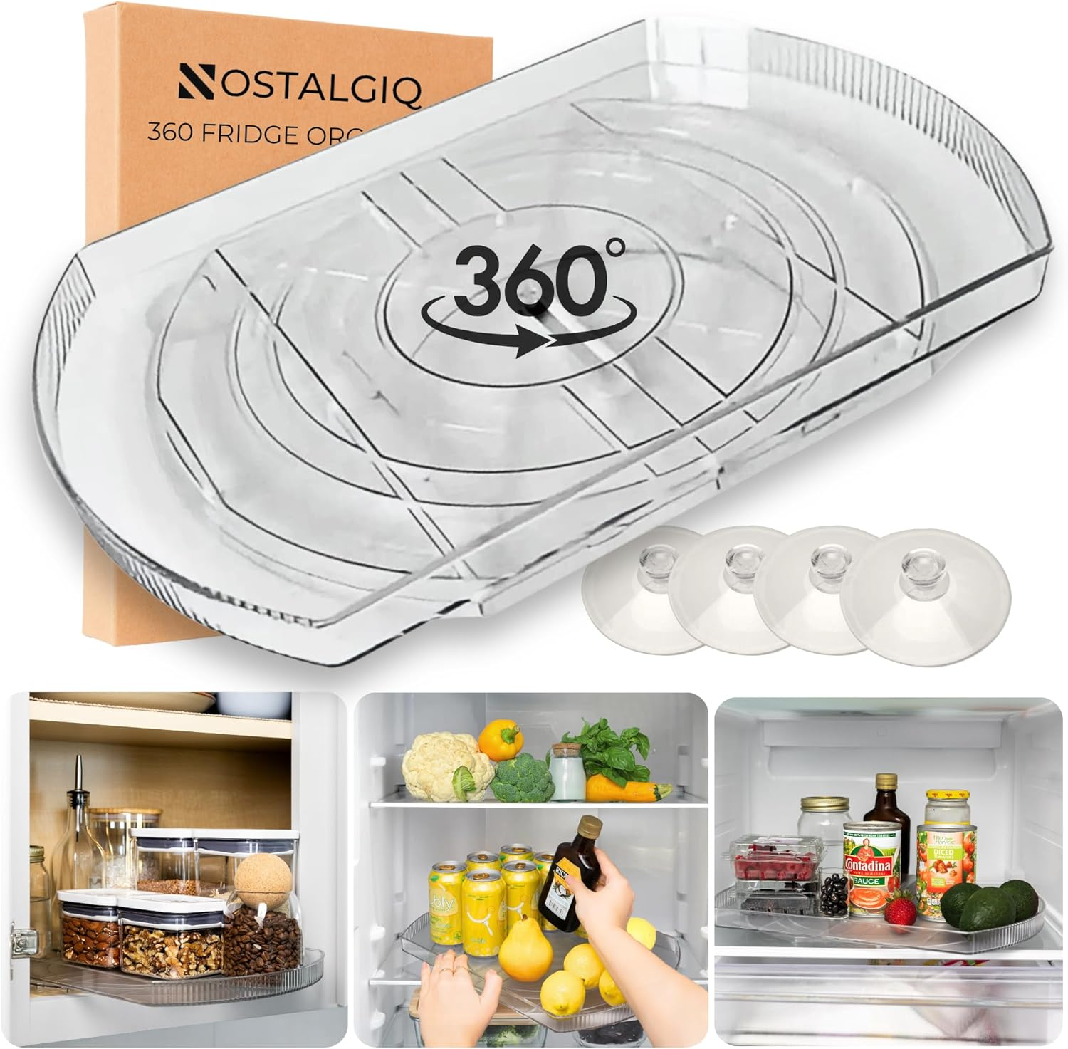 NOSTA Home Rotating Lazy Susan for Refrigerator - Square Lazy Susan - Refrigerator Lazy Susan Organizer - Rotating Fridge Organizer - Large (16.5X11)