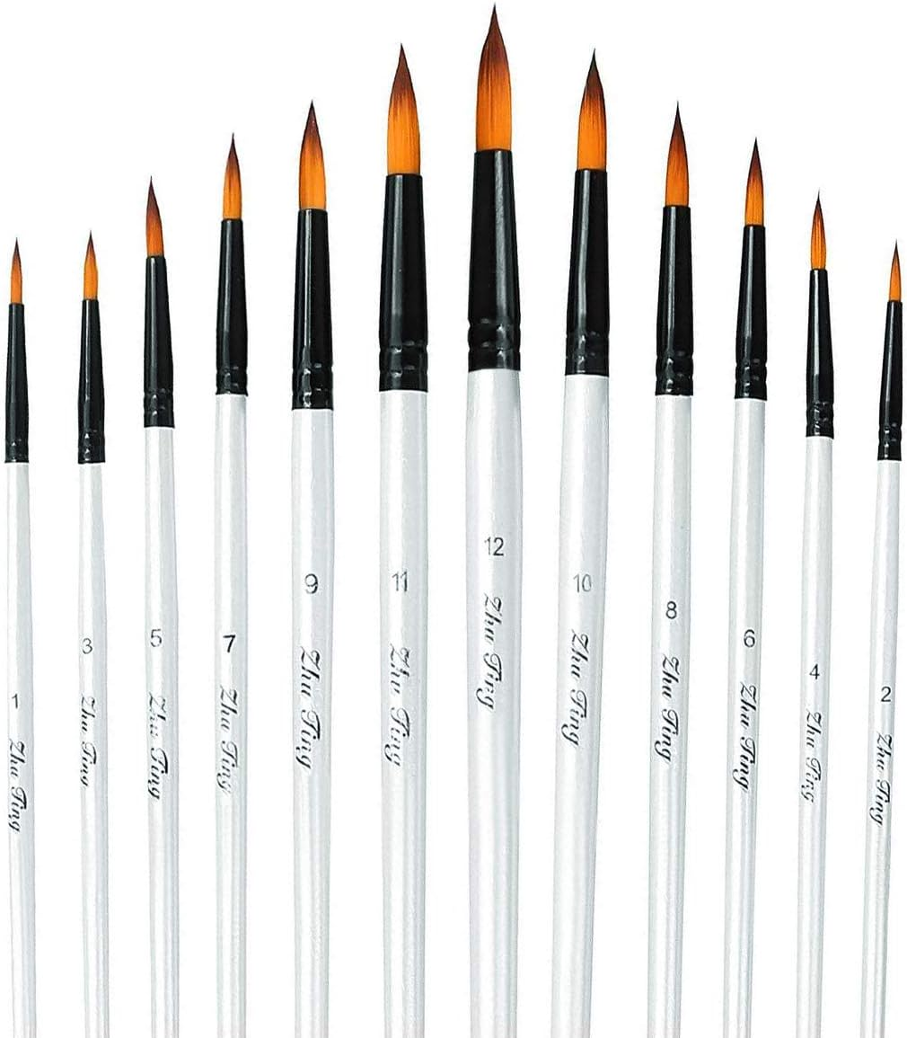 Acrylic Paint Brushes Set, 12pcs Professional Round-Pointed Tip Artist Paintbrushes for Acrylic Watercolor Oil Painting, Face Body Nail Art, Crafts, Canvas, Rock, Shoes, Miniature Model & Fine Detail