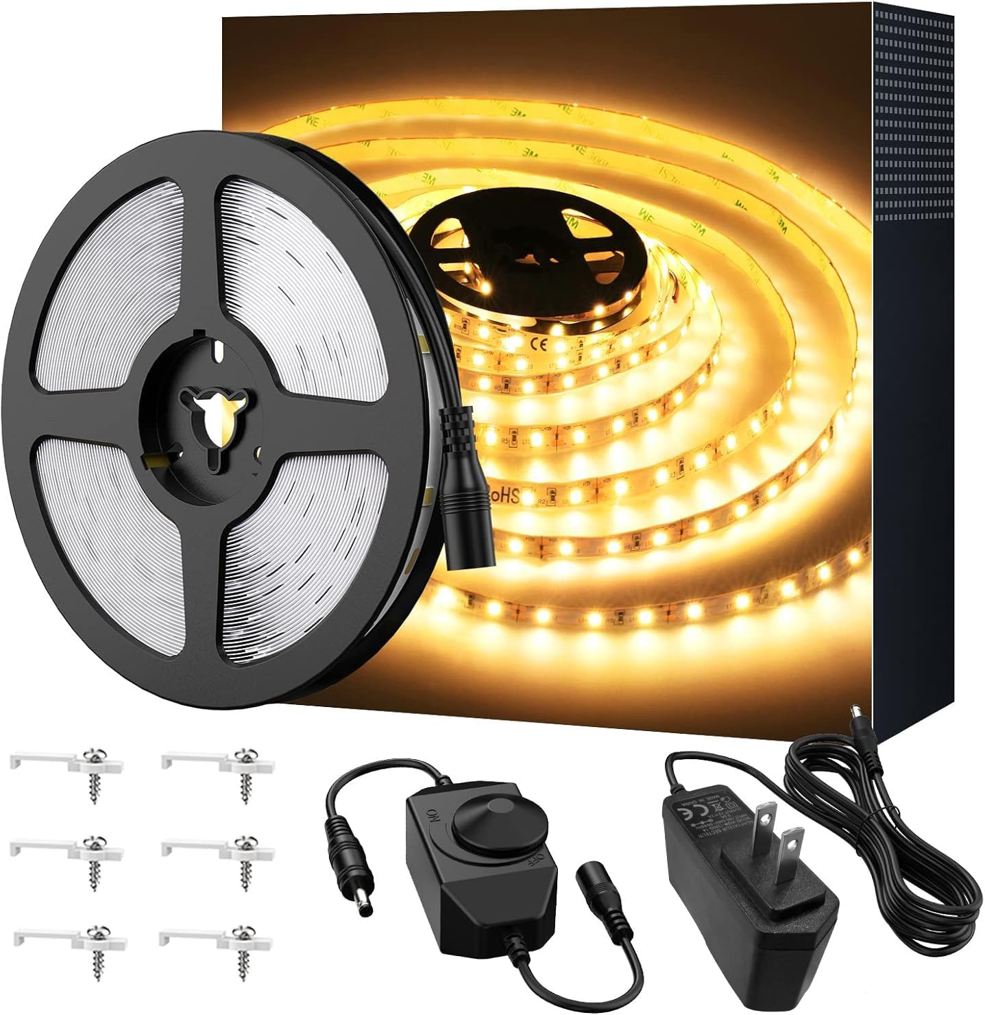 16.4Ft Dimmable Warm White LED Strip Lights, 3000K, 12V, 2835 Leds