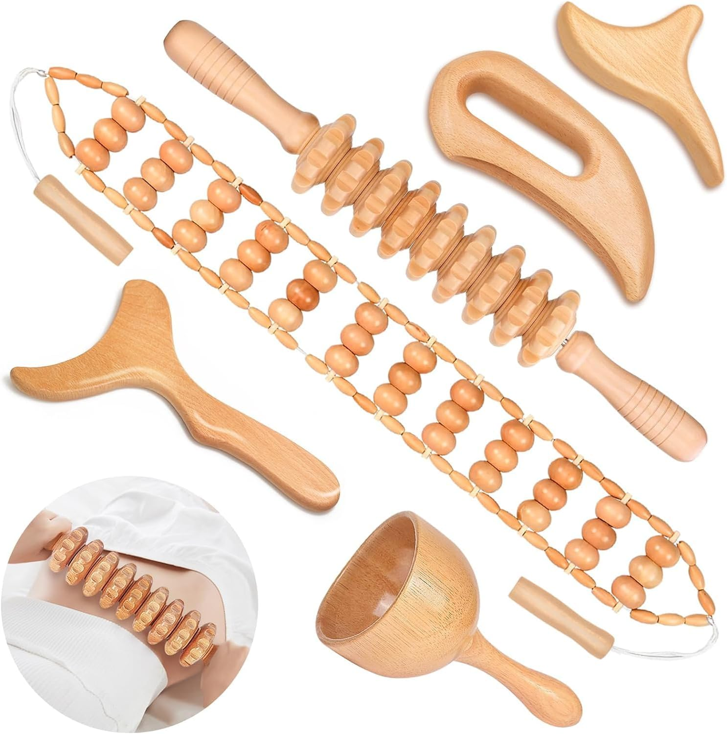 JUANWAN 12-In-1 Wood Therapy Massage Tools Lymphatic Drainage Massager Wooden Massage Body Sculpting Tools Maderoterapia Kit Wood Therapy Tools for Muscle Pain Relief Body Shaping Anti-Cellulite