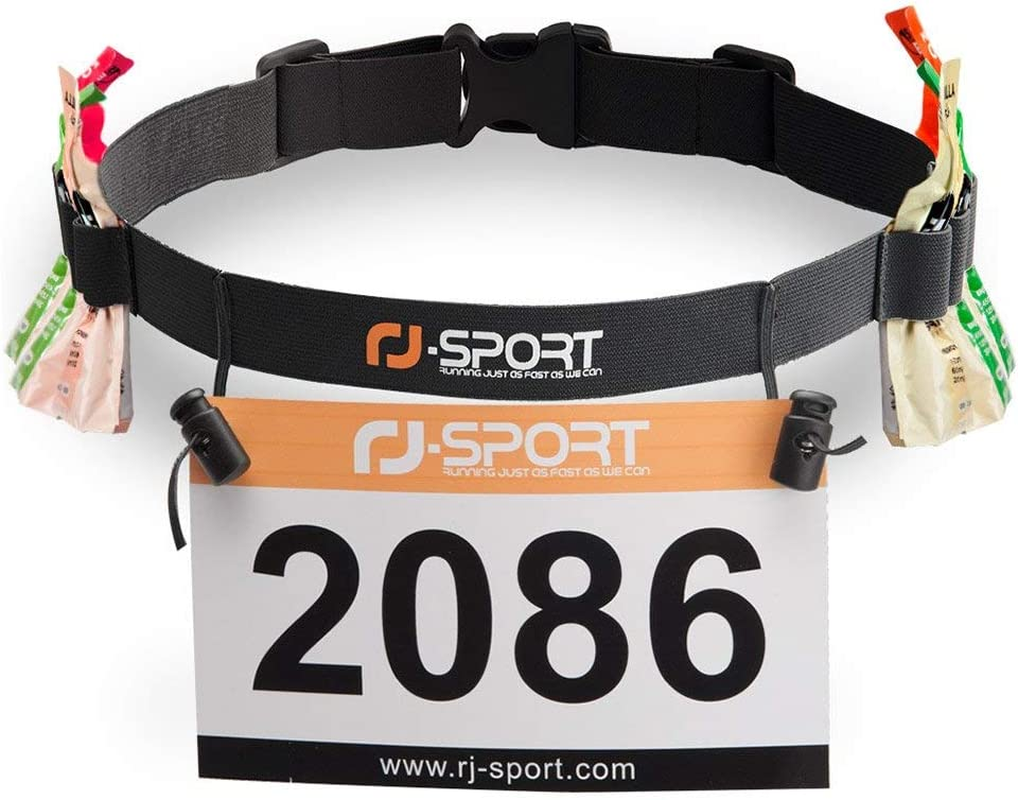 Race Number Belt - Triathlon Race Belt Bib Holder with 6 Energy Gel 01 Black