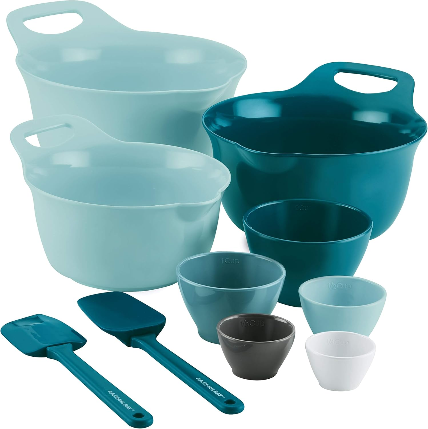 Tools and Gadgets Mix and Measure Cooking / Baking Prep Set with Mixing Bowls, Measuring Cups, and Tools - 10 Piece, Light Blue and Teal