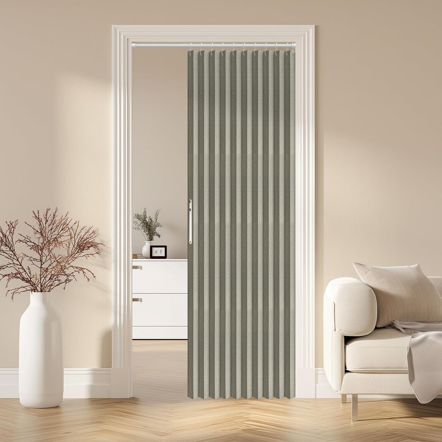 100% Blackout Accordion Door Magnetic Door Curtain Folding Closet Doors Curtain Invisible Applicable Bedroom Room Living Room Doorway （Grey 42