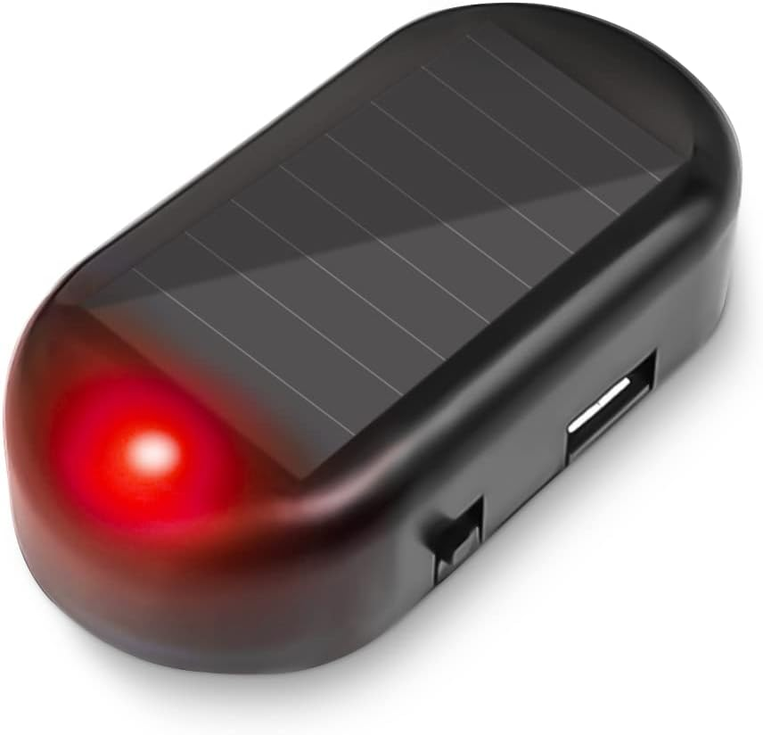 Car Solar Power Simulated Dummy Alarm, Anti-Theft LED Flashing Security Light Fake Lamp, Automotive Warning Interior Safety Lights with USB Charger Port, Car Accessories for Most Cars (Red/1Pcs)