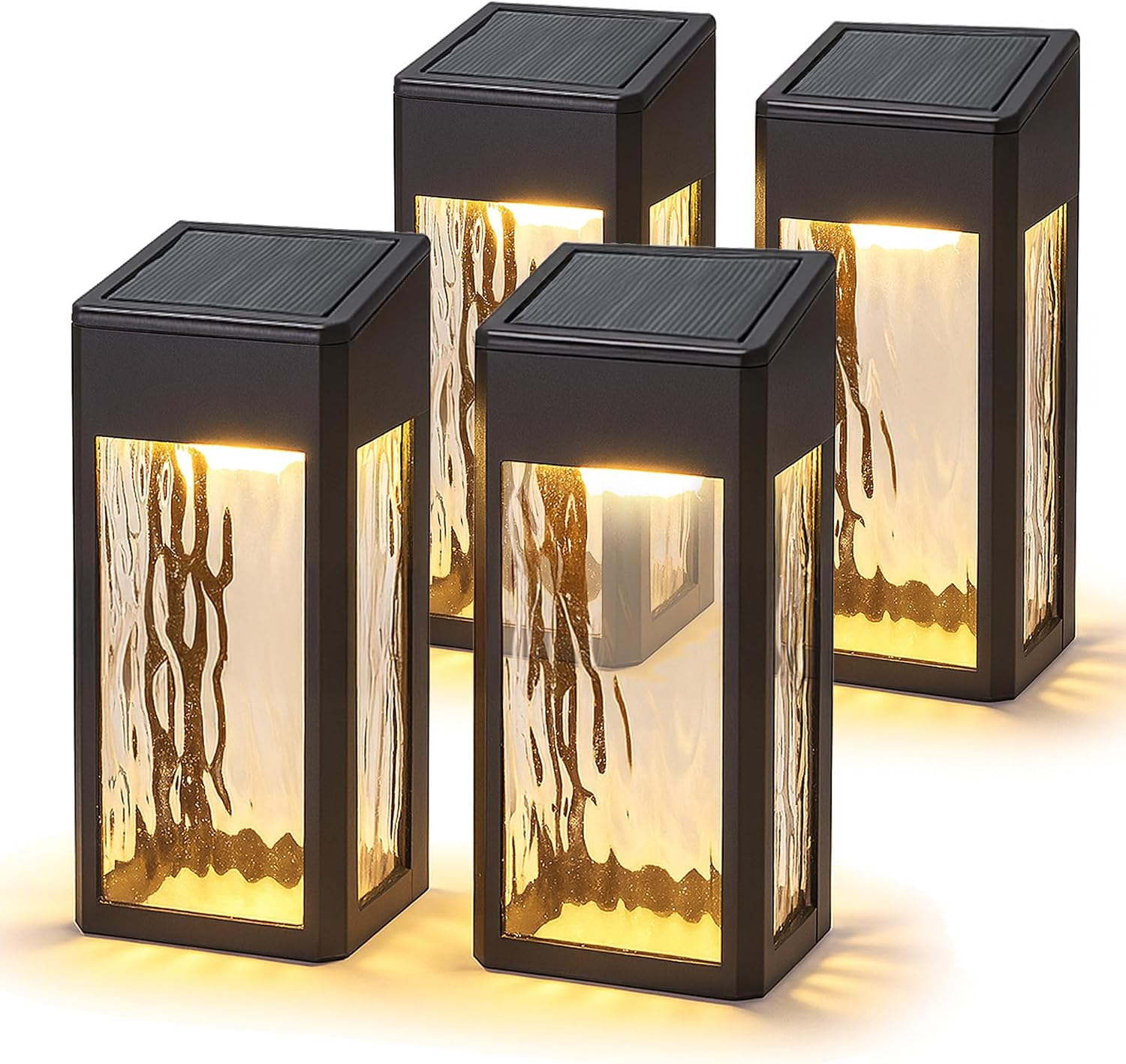 Classy Caps SWL888 - Black Aluminum Lancaster Deck & Wall Light (4 Pack) – Outdoor Solar LED Lighting, Durable Black Aluminum, Real Glass Construction, Perfect for Outdoor Decks, Patios, and Walls.