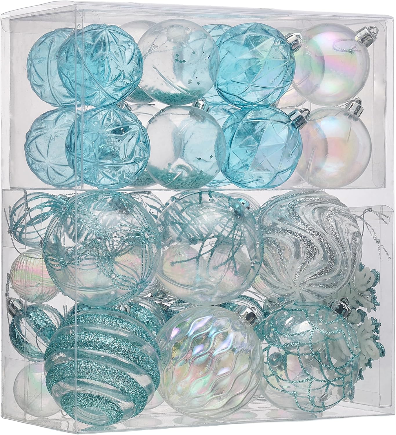Christmas Ball Ornaments, 50Ct Light Blue and Silver Shatterproof Christmas Tree Decorations Set, Transparent Clear Hanging Ornaments for Xmas Trees Bulk Holiday Decor