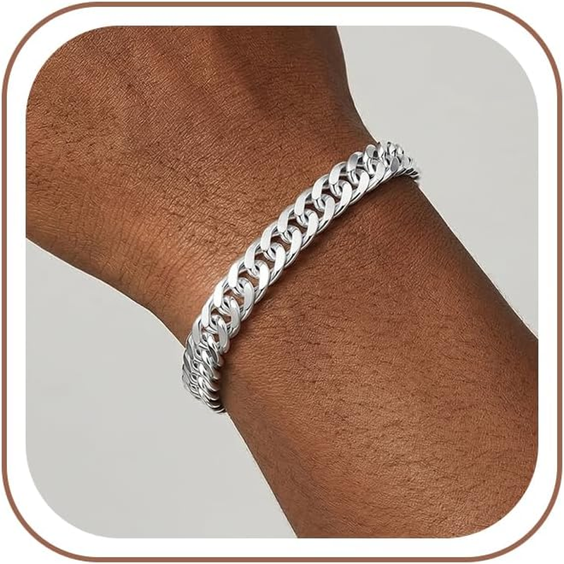 S925 Sterling Silver Bracelet for Men - 10MM S925 Sterling Silver over Rope Chain Bracelet Diamond Cut Silver Bracelets Gifts for Men 7.5/8/8.5/9Inch