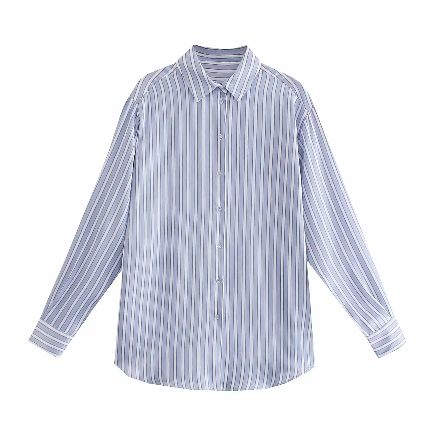 Women'S Chic Tops New Printed Satin Texture Blouse Shirts with Long Sleeves Button Decoration Sweet Crocheted Style MOQ 2Pcs