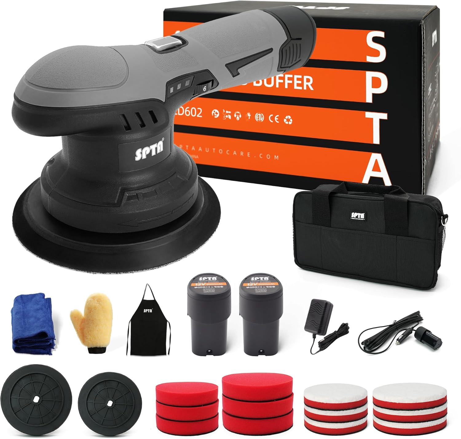 Cordless Car Polisher Buffer Kit 12V Battery Dual Pack Variable Speed Tool Set