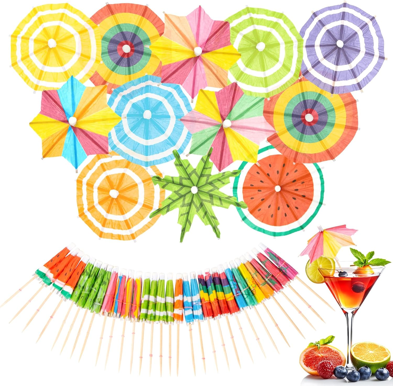 50 PACK Drink Umbrellas - Assorted Styles Cocktail Umbrellas for Drinks, Paper M
