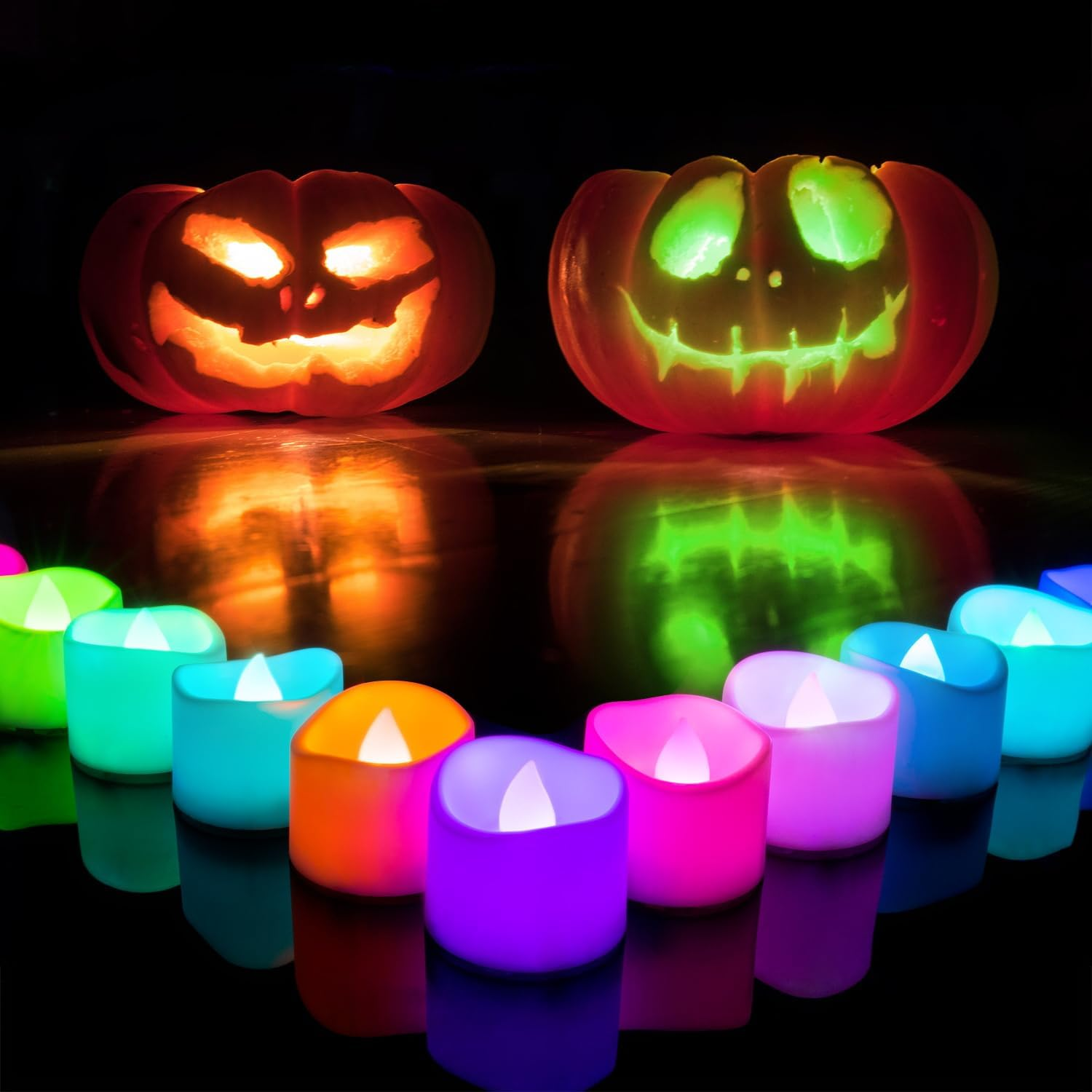 Multi Color Changing Tea Lights Candles Battery Operated, LED Holiday Candles Tealights with 7-Color Changing for Halloween, Pumpkin, Ofrenda, Christmas, Party, DIY, 12-Pack [White Base]