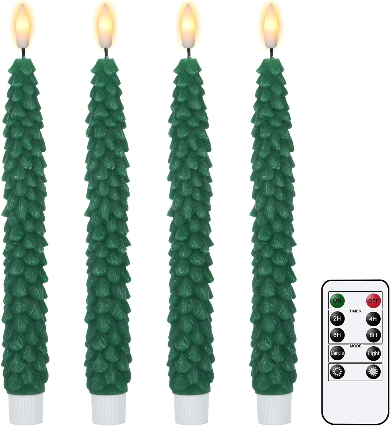 Green Christmas Tree Flameless LED Taper Candles with Remote Timer