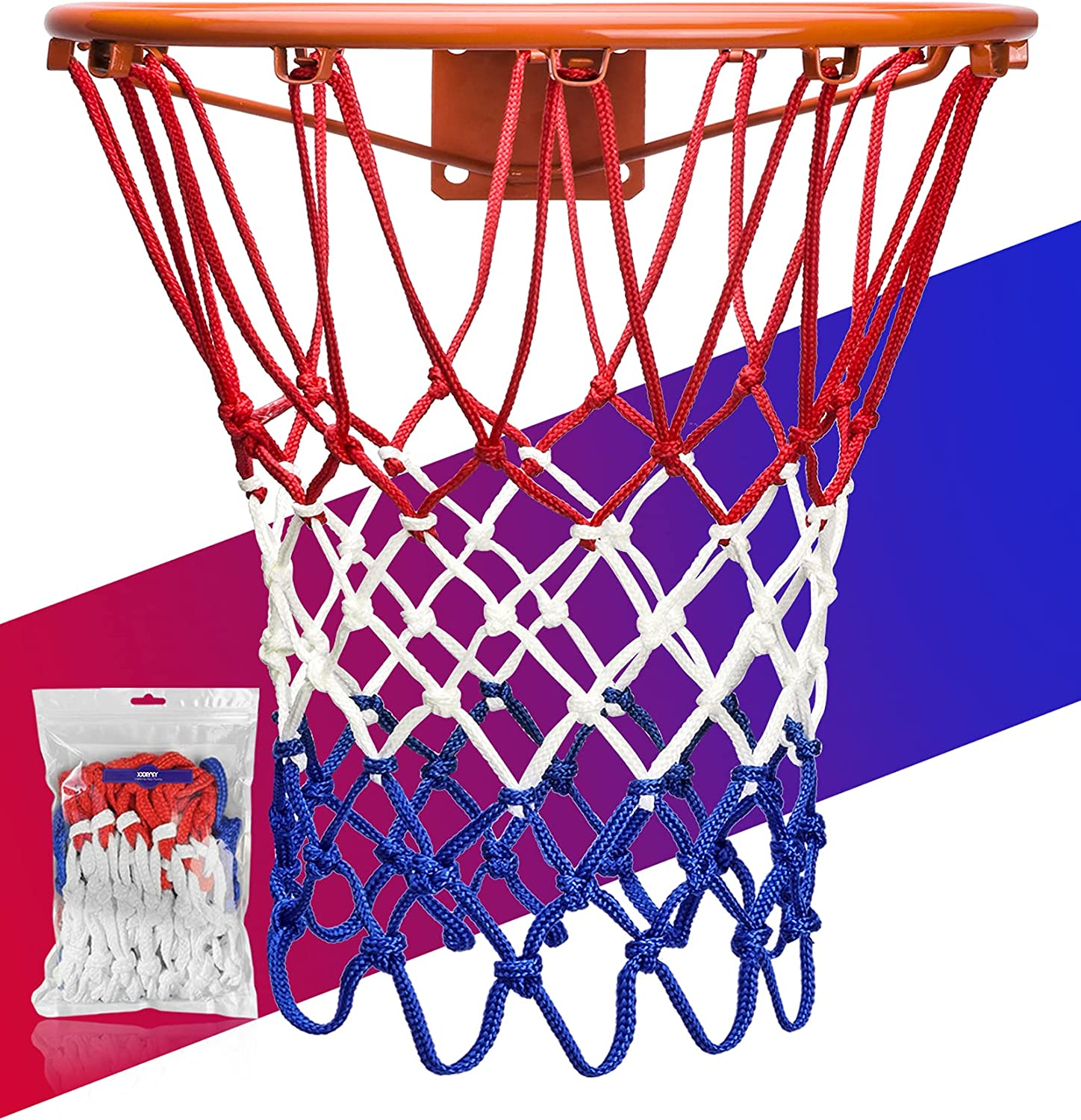 thumbnail image 2 of ATINUS Basketball Nets, Professional Heavy Duty Basketball Nets Replacement All Weather Anti Whip For Indoor And Outdoor, Fits Standard Indoor Or Outdoor Rims - 12 Loops (Multicolor 2 of 13