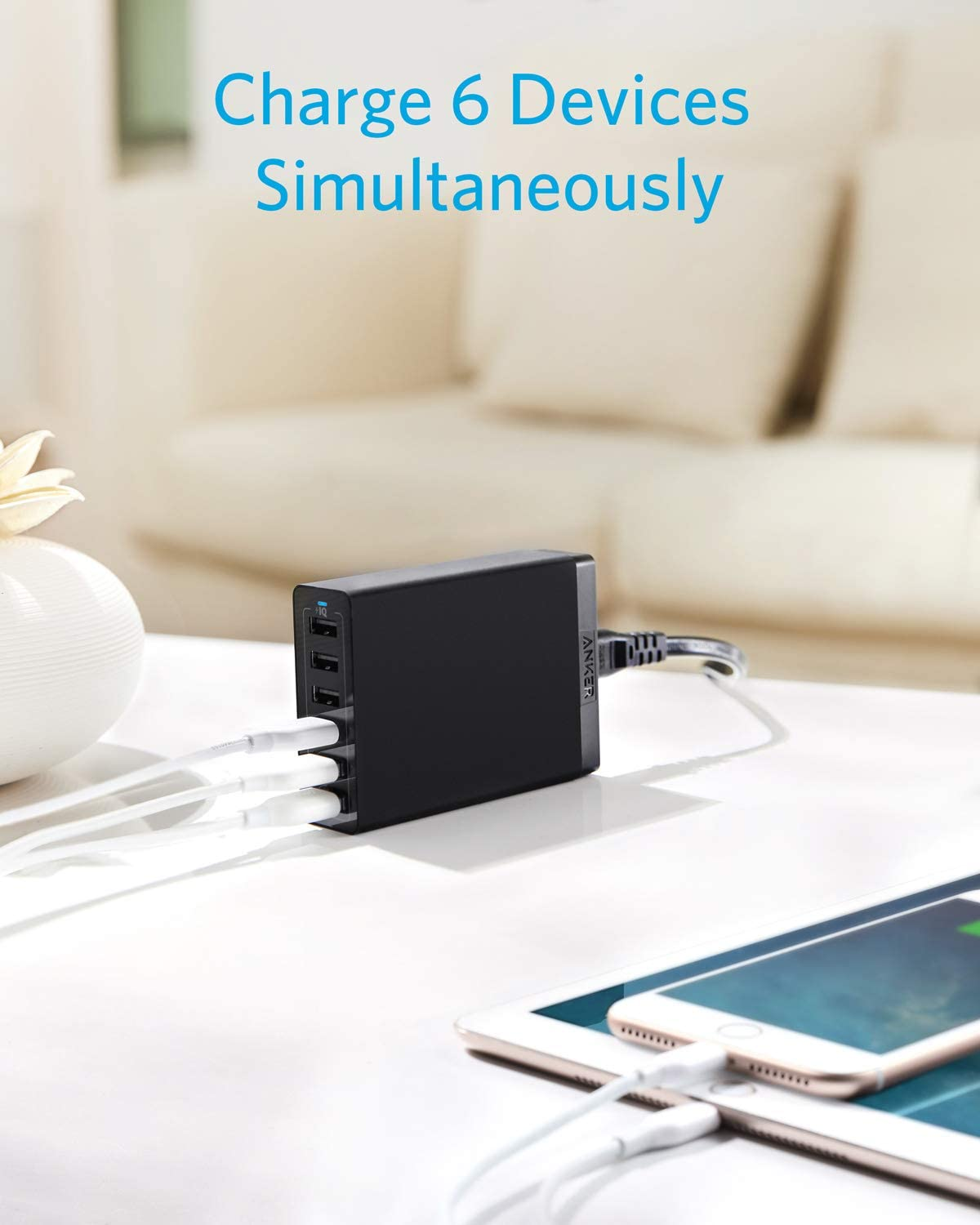 Anker 60W 6-Port USB Wall Charger, Powerport 6 for iPhone, iPad Pro/Air/Mini/... - Picture 6 of 13