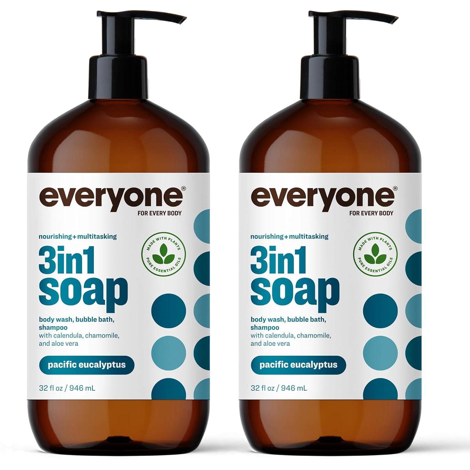 3-In-1 Soap, Body Wash, Bubble Bath, Shampoo, 32 Ounce (Pack of 2), Pacific Eucalyptus, Made with Essential Oils for Men and Women