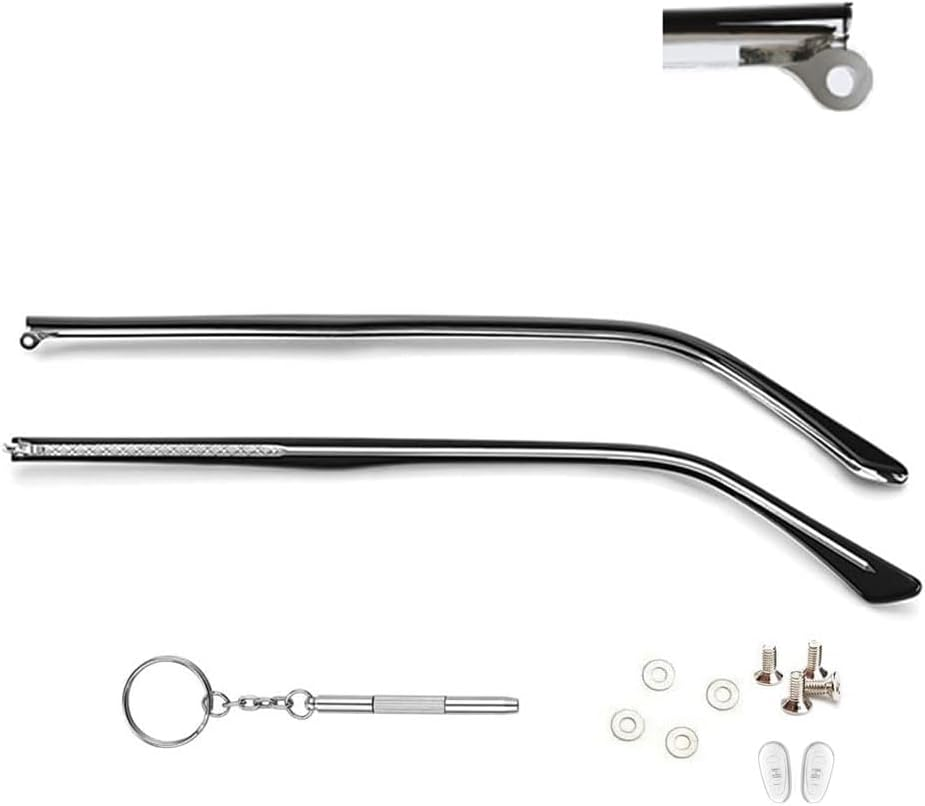 QYAJS 1 Pair Metal Glasses Replacement Arms Glasses Replacement Temple Black Eyeglasses Arms Legs, Screws, Screw Washers and 3-In-1 Screwdriver Convex Teeth Single Teeth
