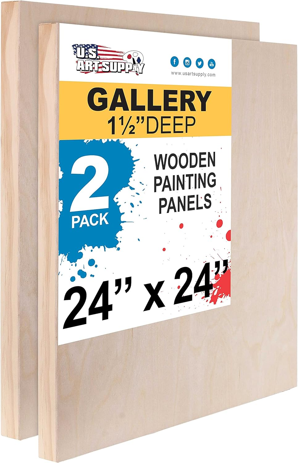Unfinished Cradled Wood Panels for Painting, 2 Pack of 24X24 Inch - Gallery Birch Wooden Canvas Boards 1-1/2
