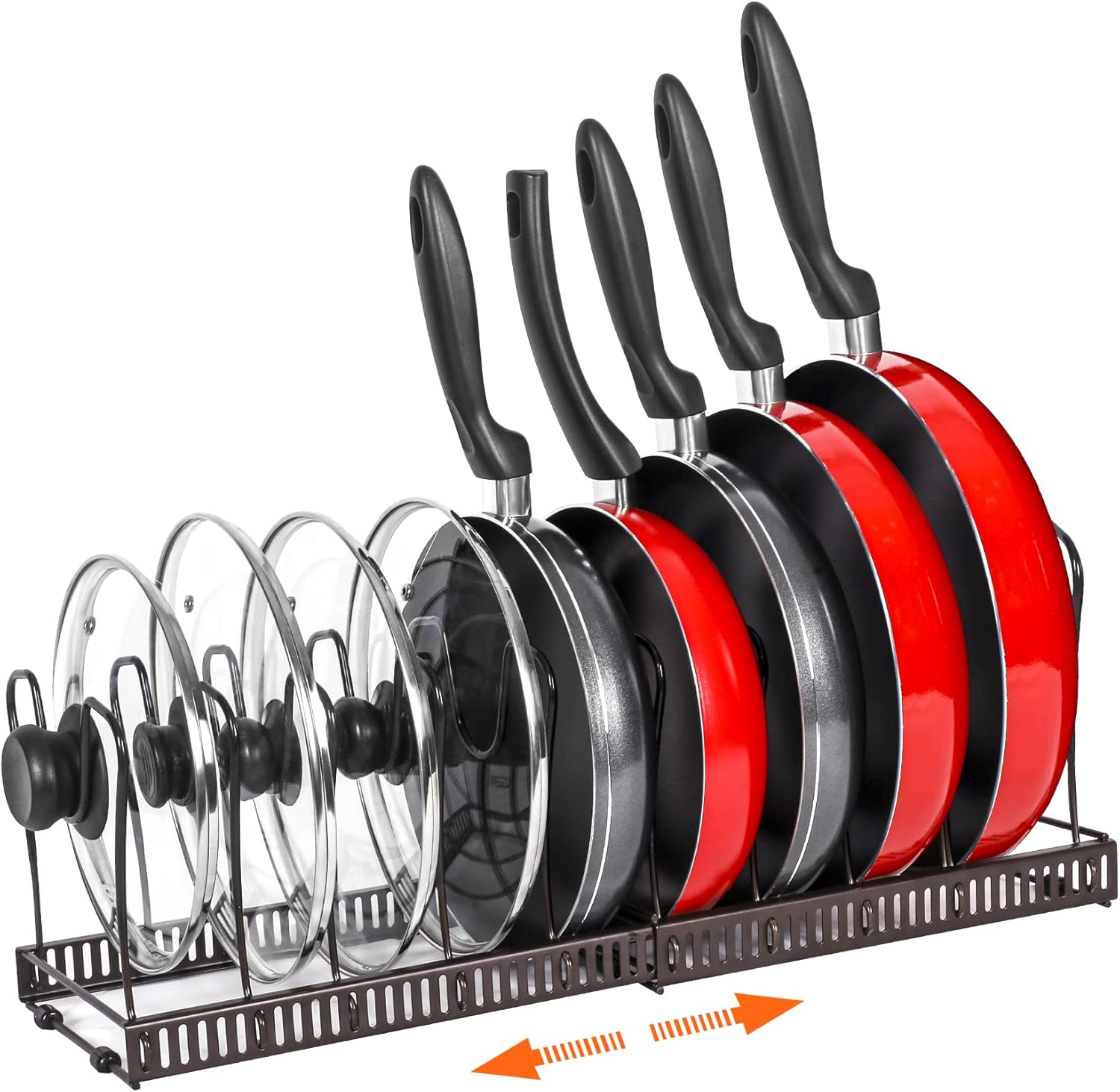 Pot Rack -Expandable Pan Organizer for Cabinet,Pot Lid Holder with 10 Adjustable Compartment for Kitchen Cabinet Cookware Baking Frying Rack,Bronze