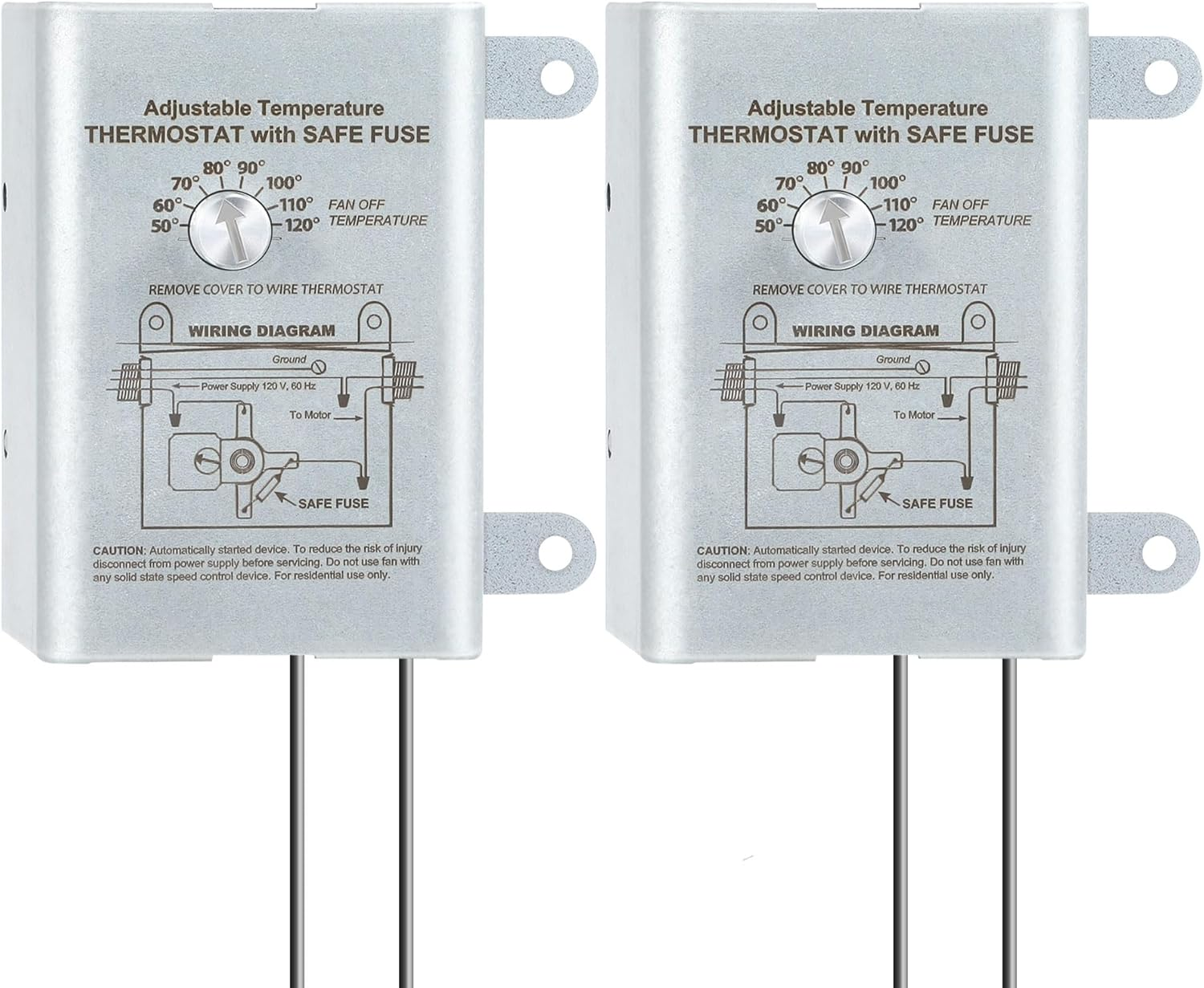 2PACK 10 Amp Attic Fan Thermostat Control, Programmable Thermostat with Adjustable Temperature Finger Dial Switch, Thermostat for Attic Exhaust Fan, Greenhouse Fan