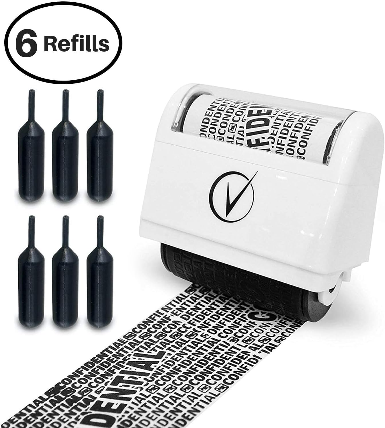 Vantamo Identity Theft Protection Roller Stamp for Hiding Sensitive Information, Wide Confidential Stamp with 6 Ink Refill, Security Stamp Roller for Identity Theft Prevention, Classy Blue
