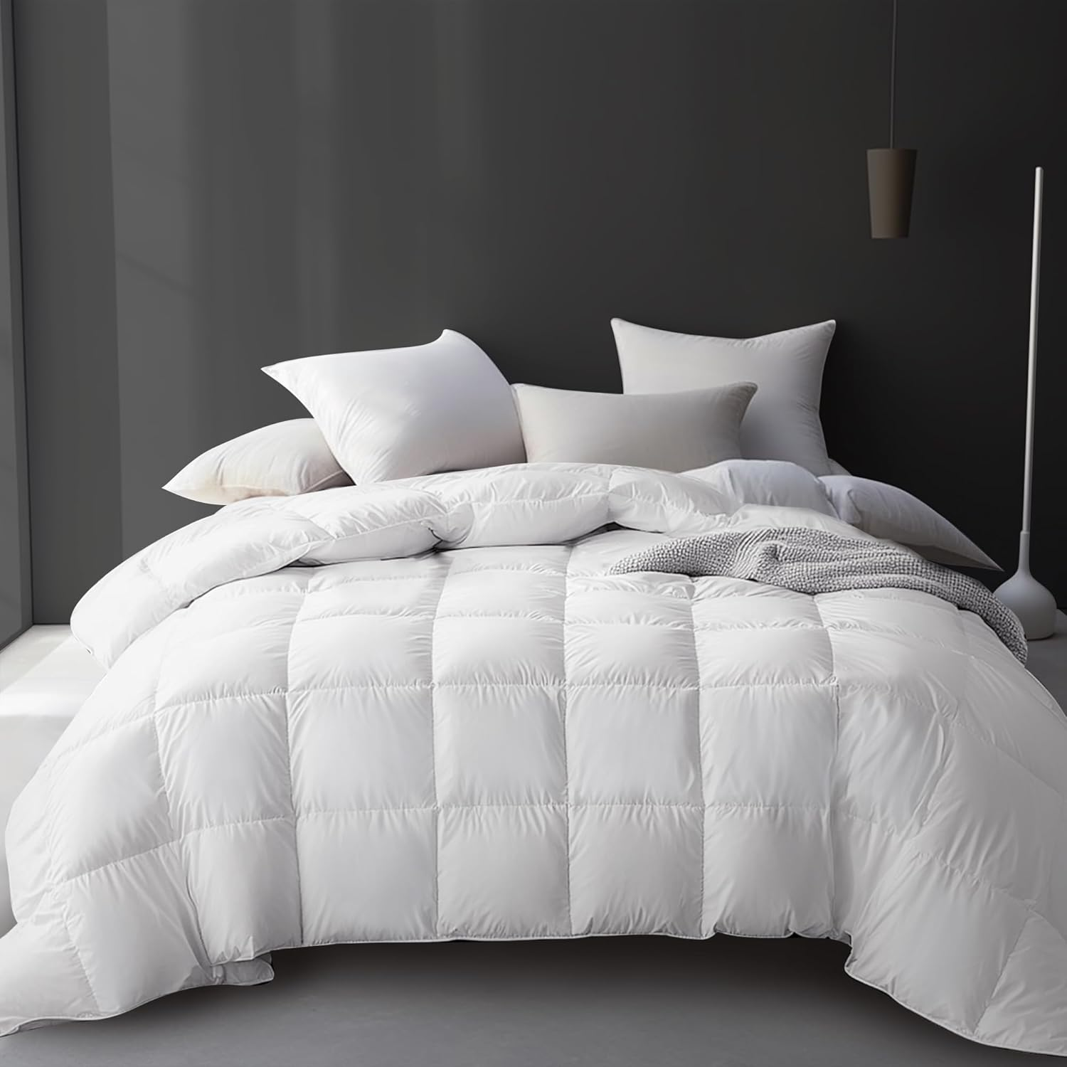 Luxury White Goose Feather down Fiber Comforter King Size, 100% Cotton All Season Duvet Insert King, Fluffy Medium Warmth Bedding Comforter with 8 Corner Loops, White 106X90 Inch