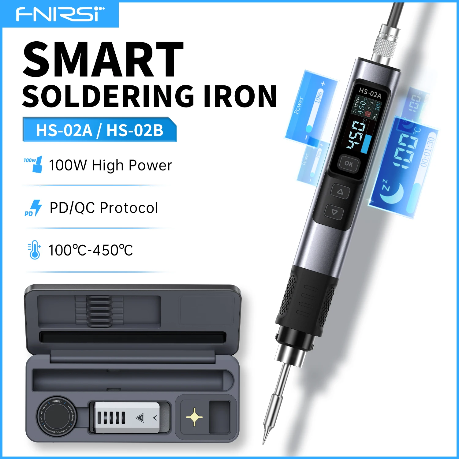 HS-02 Adjustable Temperature Soldering Iron DC 20V 100-450℃ Welding Solder Rework Station PD 100W Portable Repair Tool