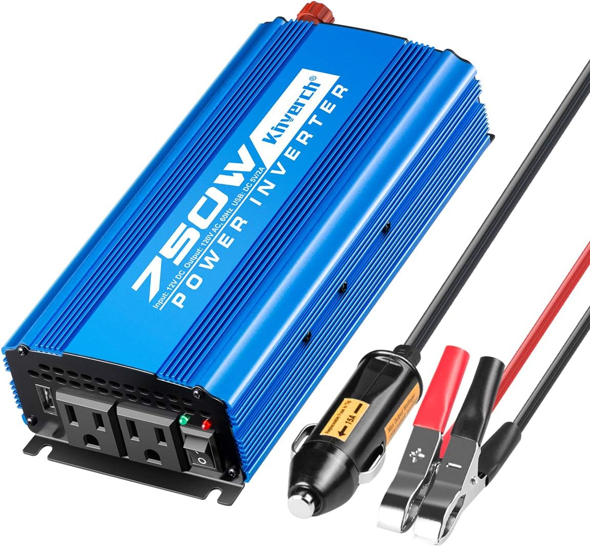 750 Watt Power Inverters DC 12V to 110V AC Converter with 2 AC Outlets and  2A US