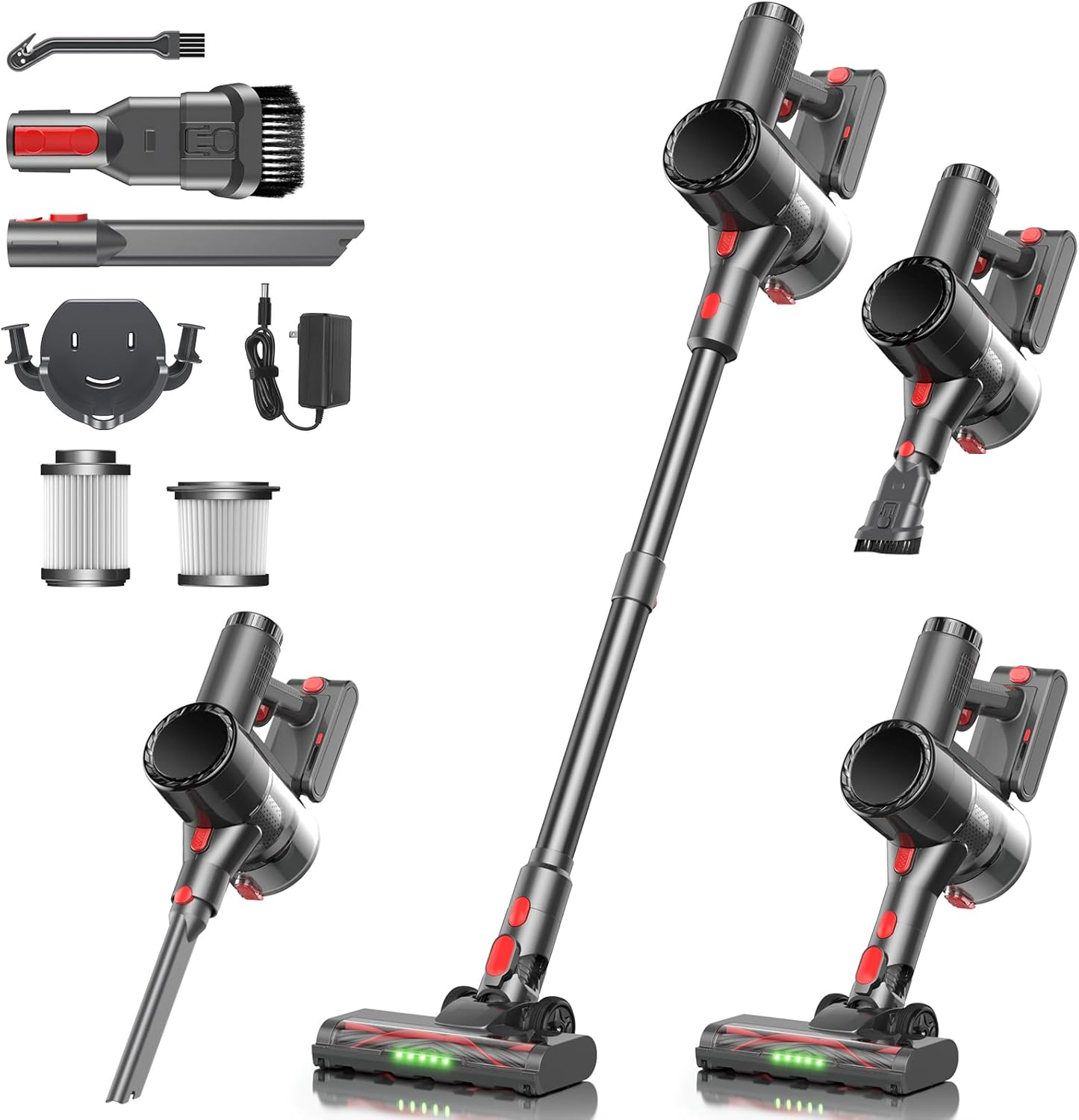 Cordless Vacuum Cleaner, Stick Vacuum Rechargeable, 550W 45KPA Powerful Suction Lightweight Vacuum Cleaners for Home, Anti-Tangle, Self Standing for Pet Hair Hardwood Floor Carpet - Black