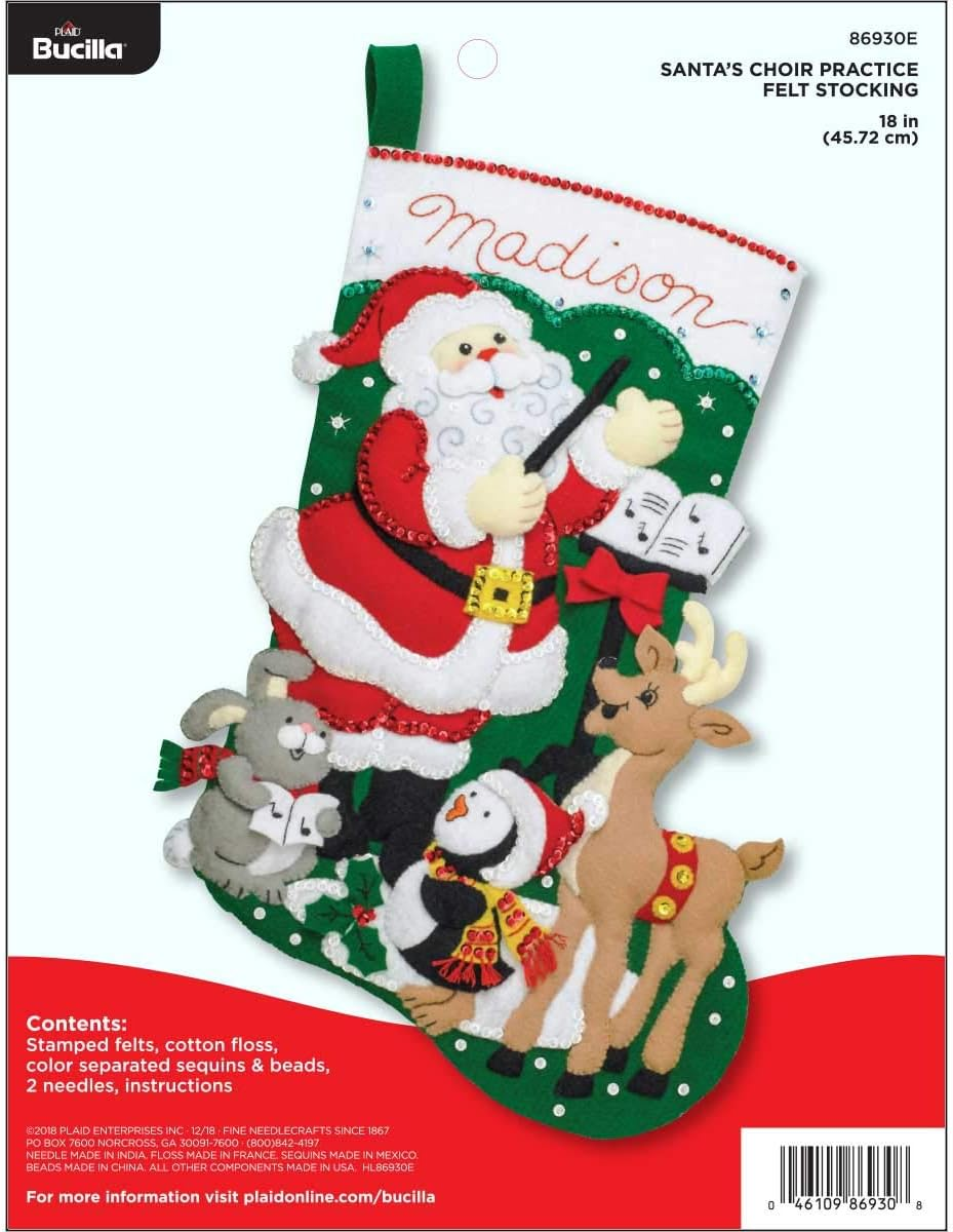 Bucilla 86930E Felt Applique Stocking Kit Santa Choir Practice 18