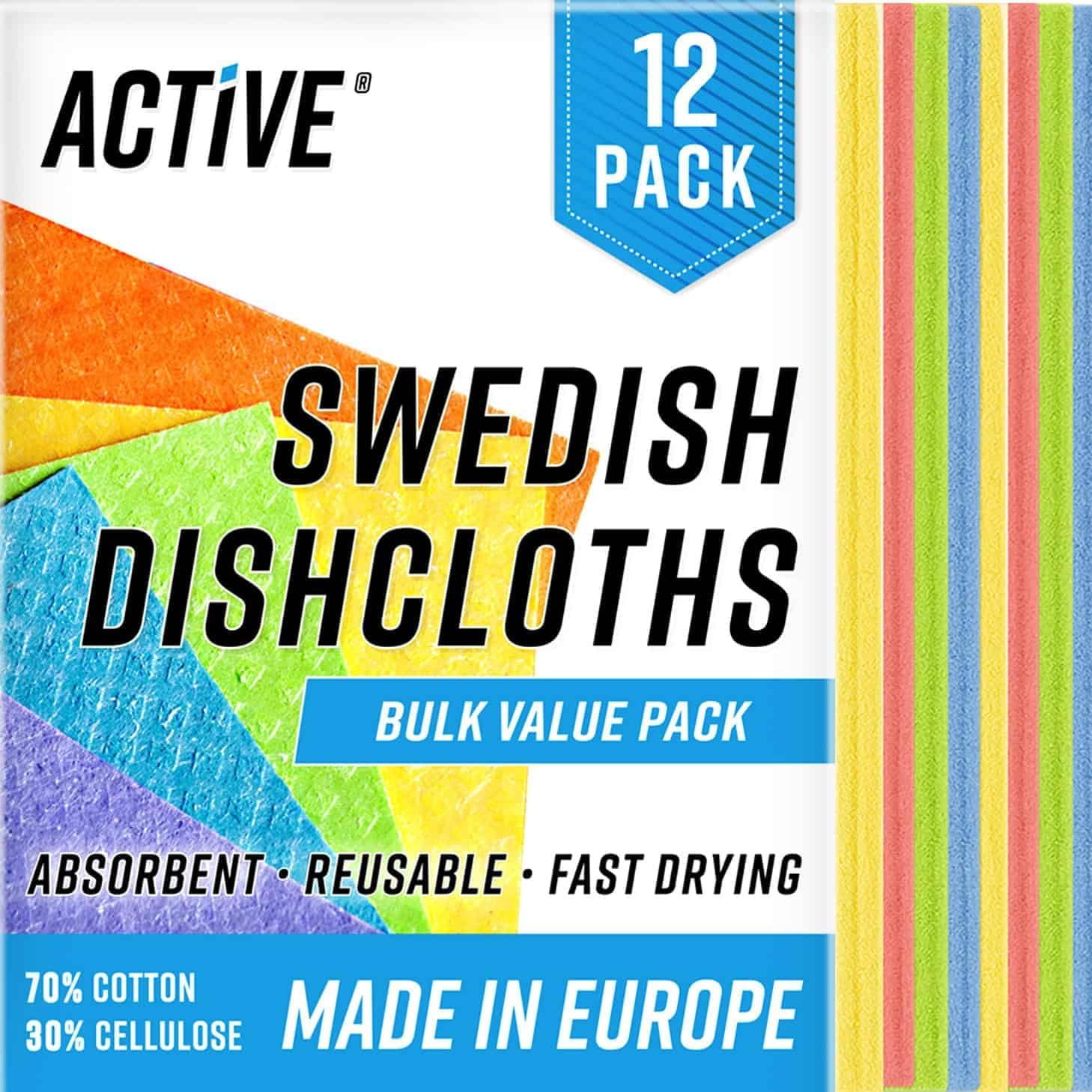 Swedish Dish Cloths for Kitchen 12 Pack Cellulose Sponge Cloth, Washable