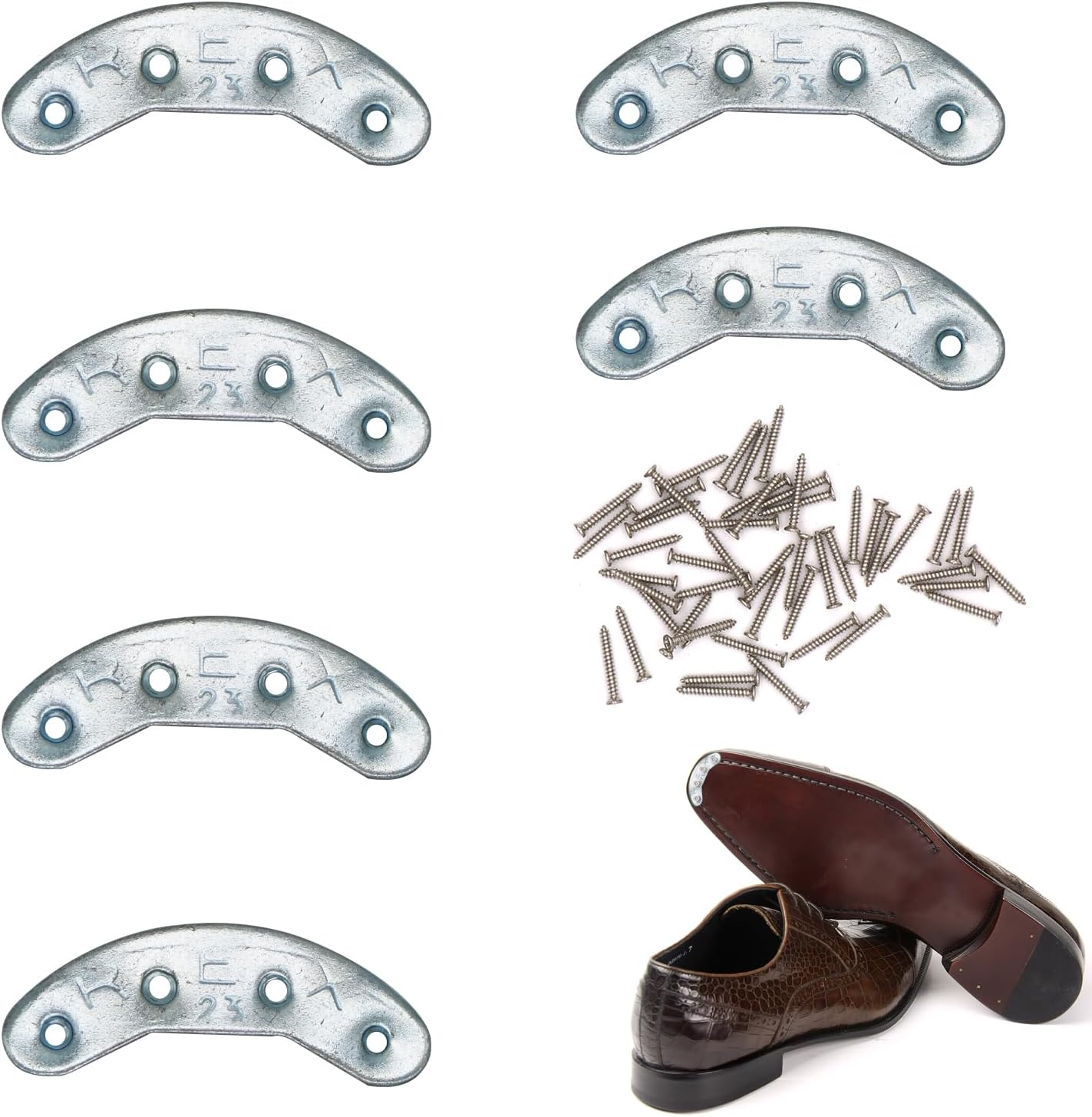 Metal Heel Plates 3 Pairs Sole Repair Kit Shoes Heel Taps Tips Repair Pad with Screw Nails for Shoes and Boot