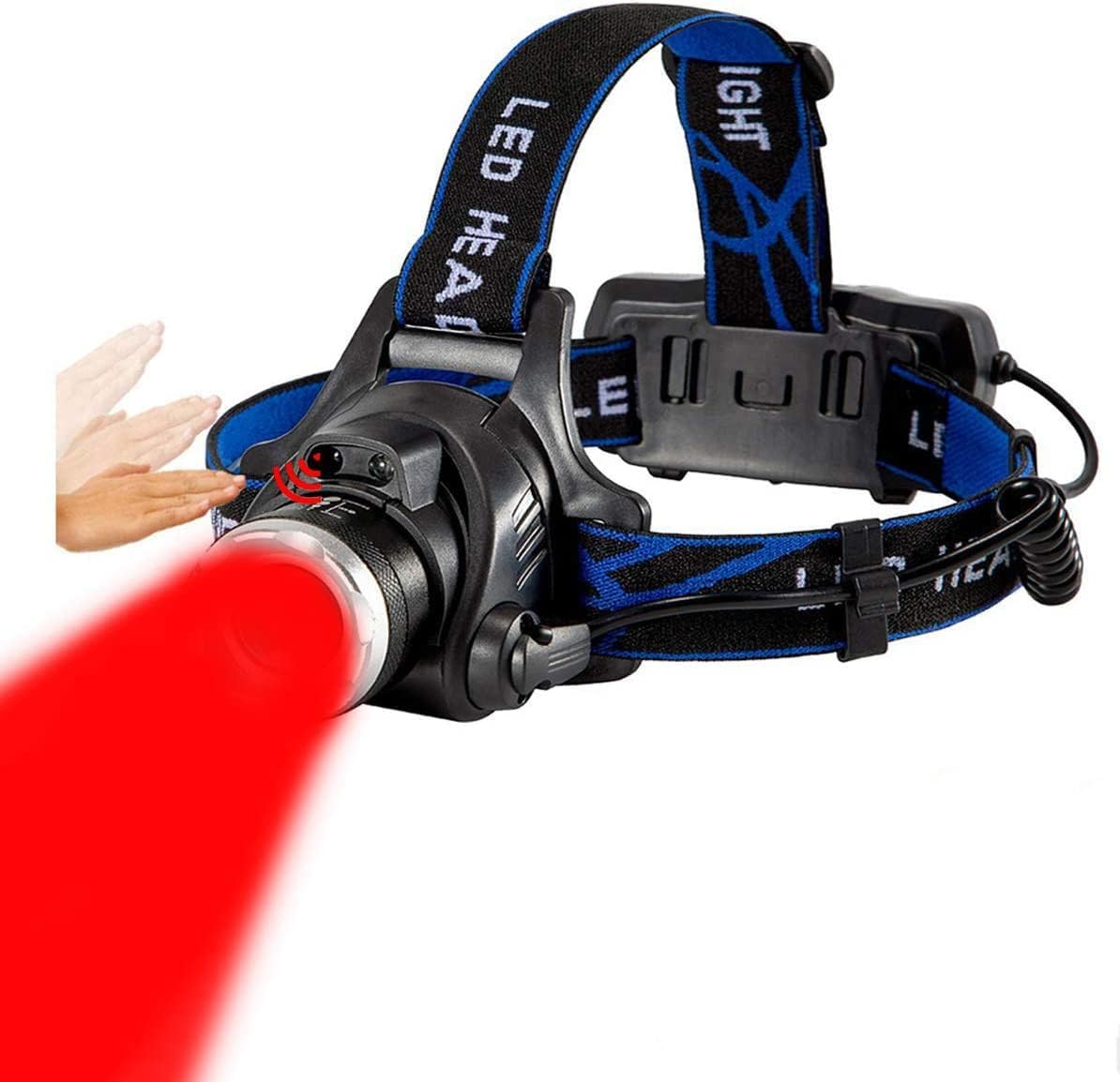 80000 Lumens Rechargeable Headlamp Hunting Red Light,Super Bright LED Headlamps Red Headlight Zoomable Waterproof 3 Modes Head Lamp with Motion Sensor for Night Vision Aviation Fishing