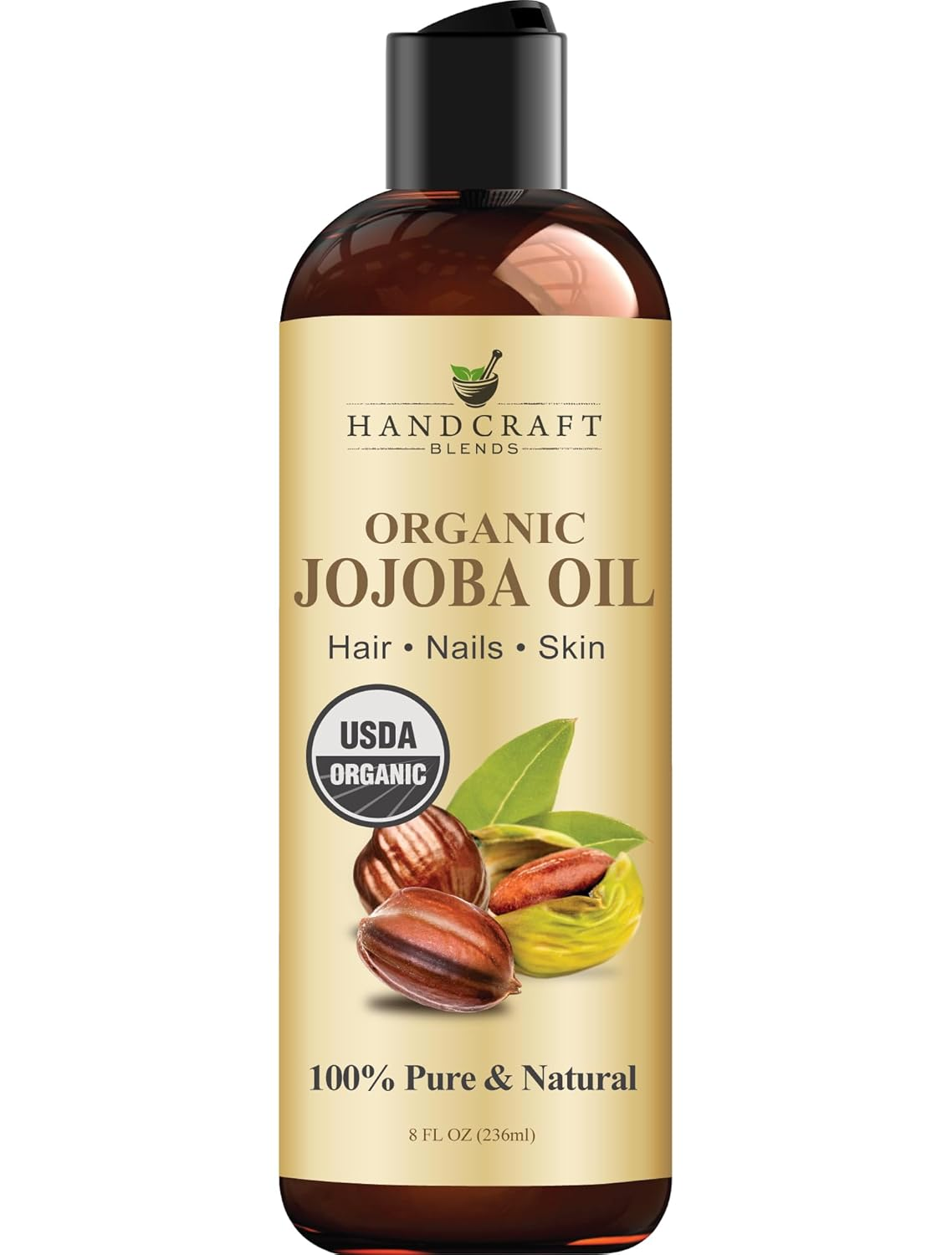 Organic Jojoba Oil – 8 fl oz, 100% Pure, Cold-Pressed – Premium Grade for Skin, Hair & Massage – Hexane-Free