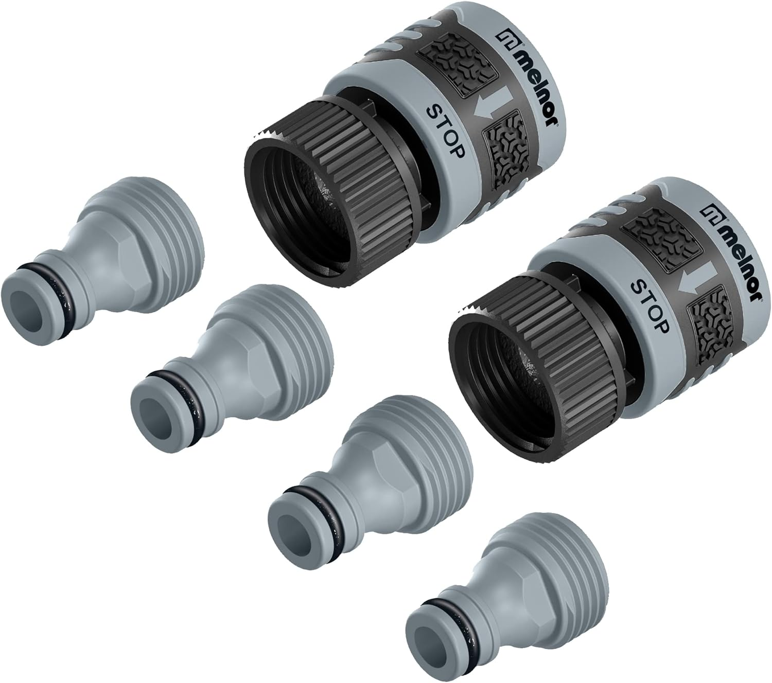 65175AMZ 6 Piece Quick Connect Starter Set Connector Bundle, Product Adapter, Product End Connector, Black, Grey