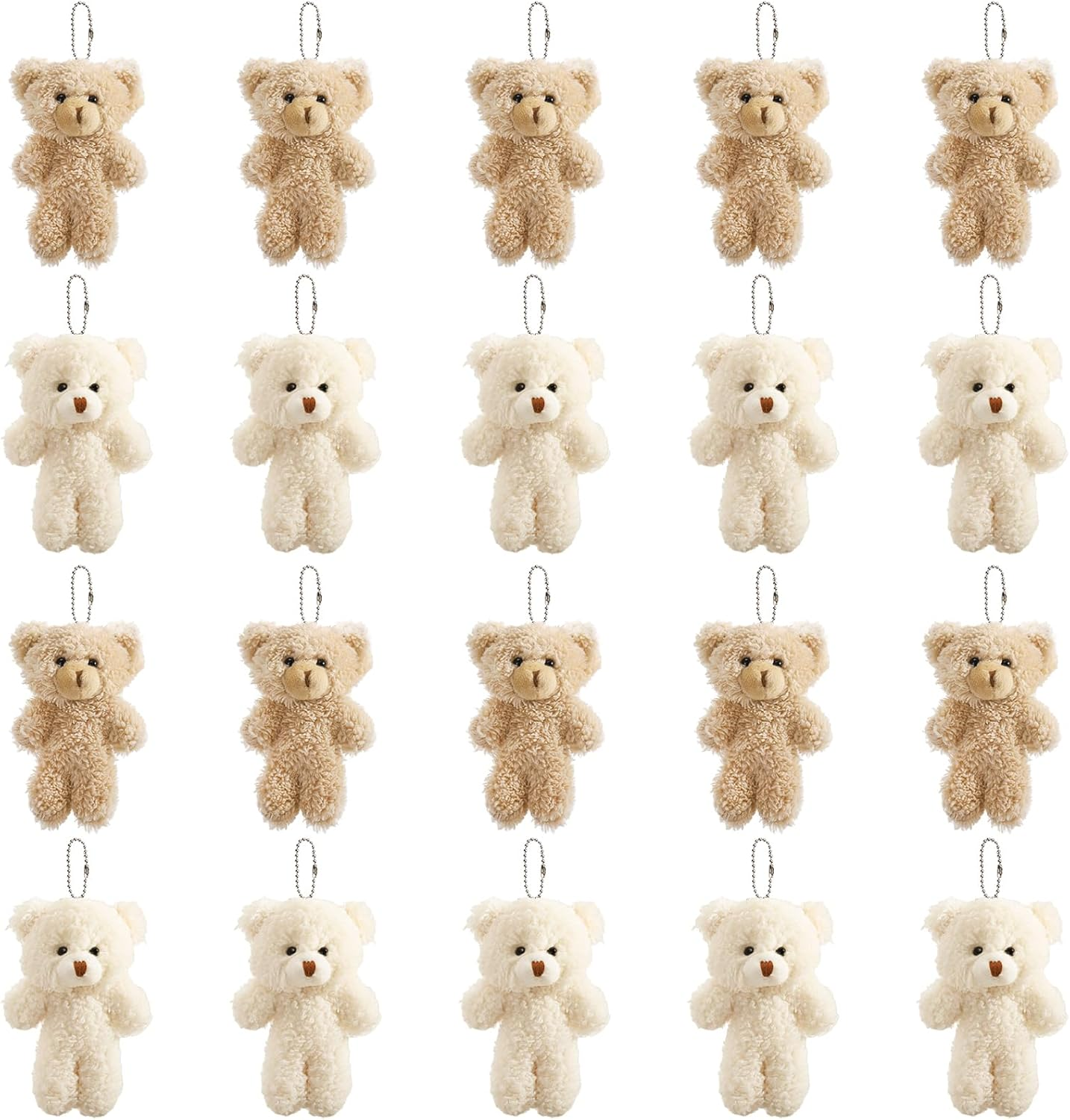 20 Pack Mini Stuffed Plush Teddy Bears, 4.7 Inch Small White & Brown Soft Bear Tiny Keychain Animal Ornament Bulk for Birthday, Valentine'S Day, Graduation Gift, Party Favor, DIY Crafts