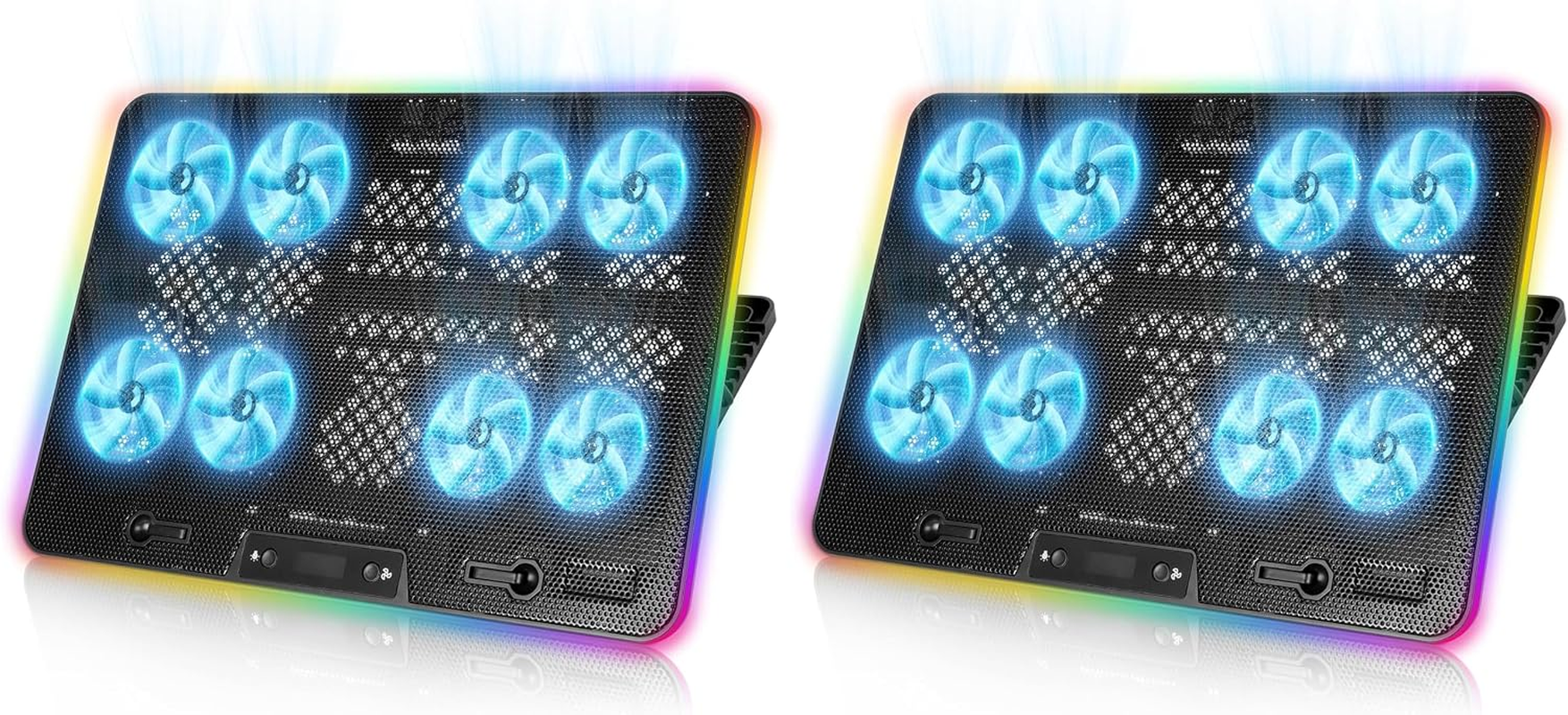 Laptop Cooling Pad, 8-Fan Adjustable Laptop Cooler with RGB LED Display (Pack of 2)