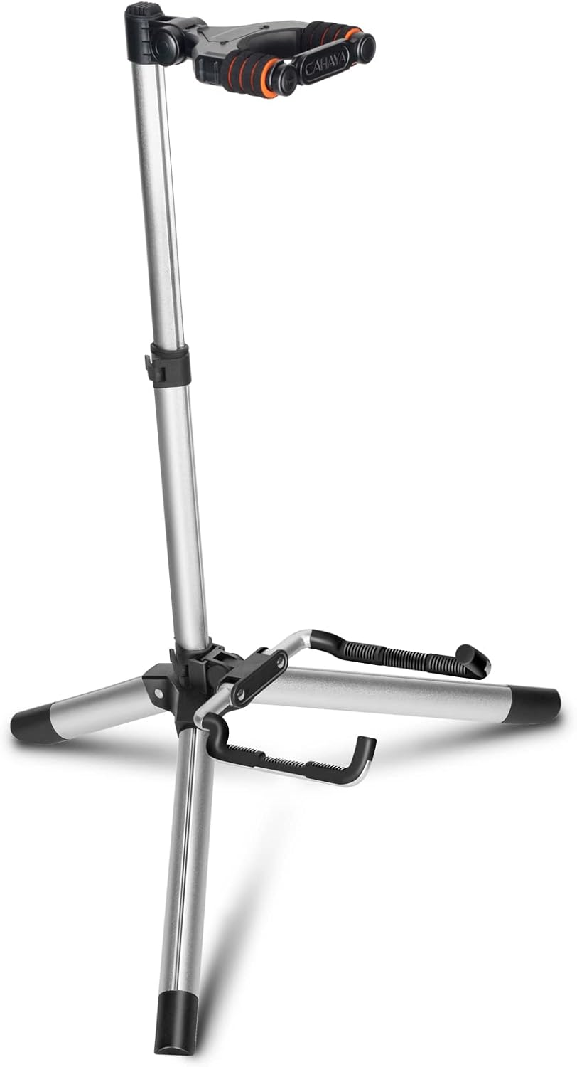 Floor Guitar Stand for Acoustic & Electric Guitars & Bass - Adjustable Height, Folding, Lightweight Travel Instrument Holder