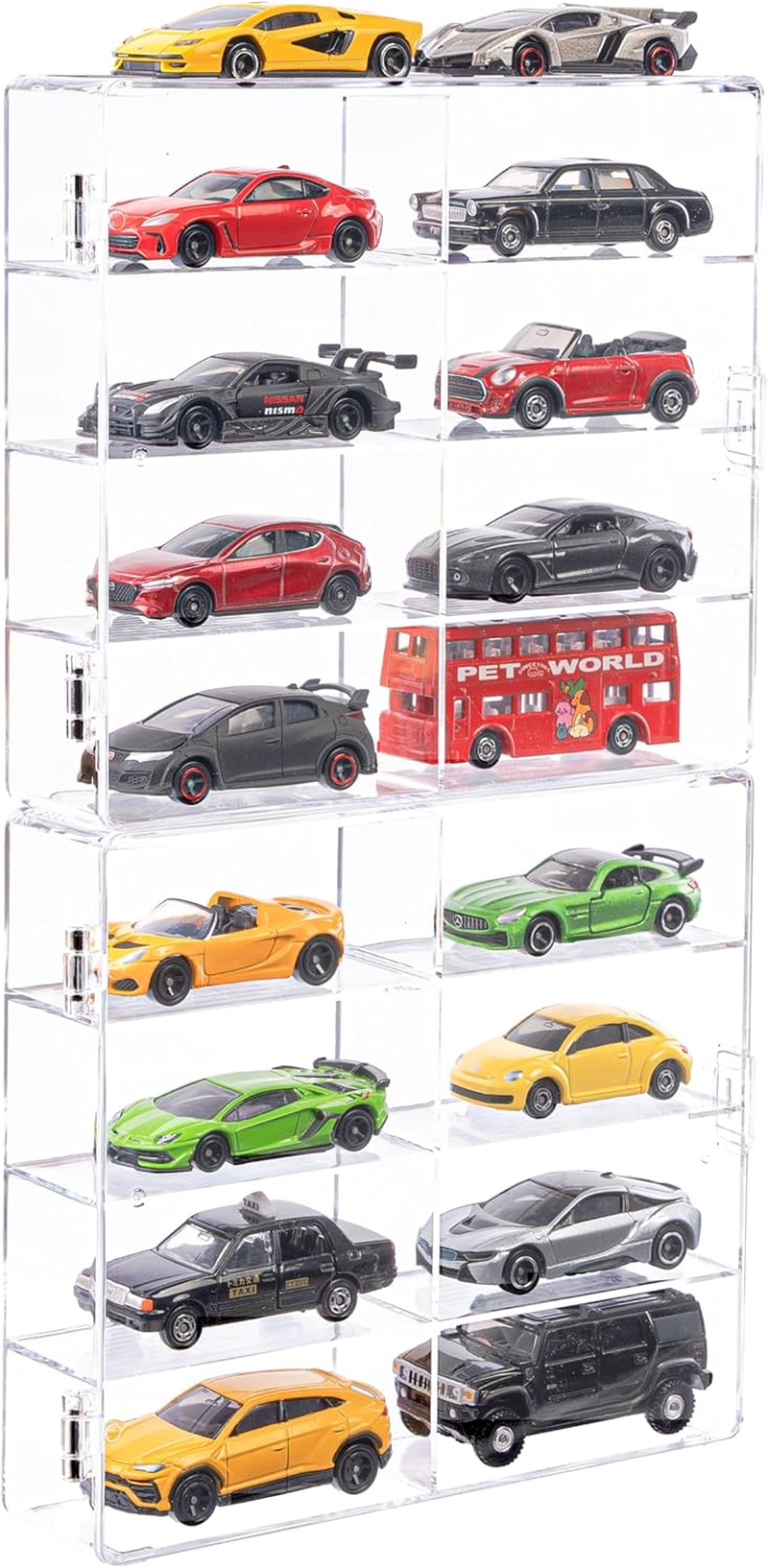 Hot 1/64 Scale Matchbox Wheels Toy Car Display Case Holds 32 Toy Cars Storage Organizer，Dustproof，Clear Matchbox Toy Car Display Box 6.5 X 7.5 X 1.6 Inches 4Pcs (2PCS(16 Slots))