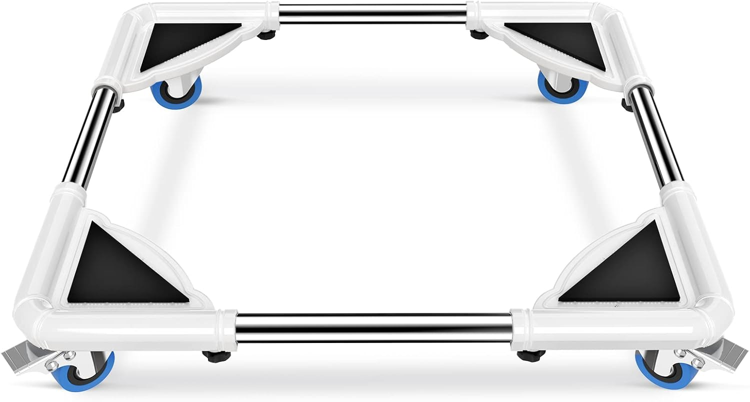 Mini Fridge Stand Mobile Roller, Adjustable Furniture Dolly with 4 Locking Wheels, Heavy Duty Washing Machine Base, Universal Appliance Pedestal for Dryer and Refrigerator- White