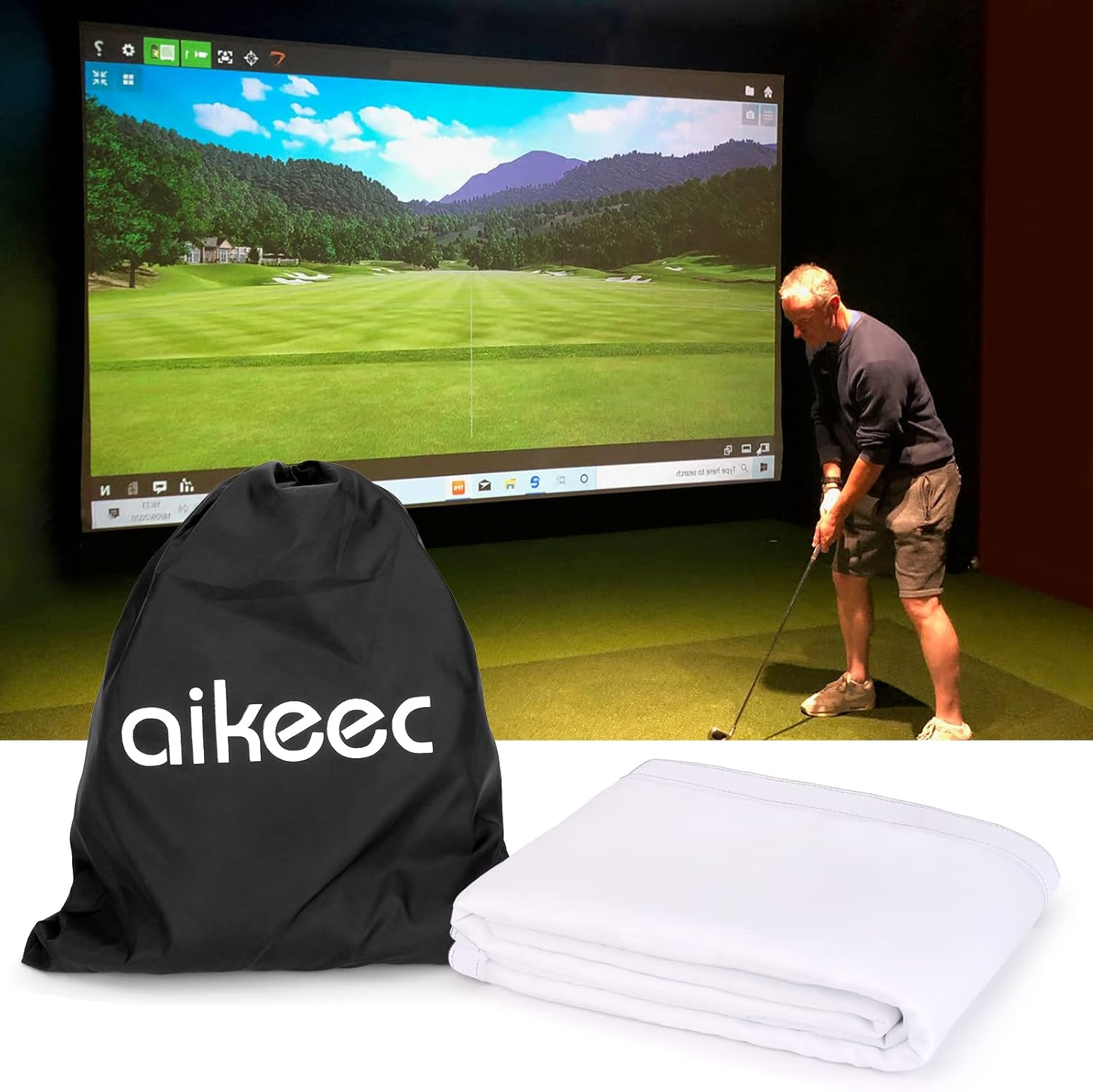 Golf Simulator Impact Screen: 7Mm Thickened Golf Impact Screen for Indoor/Home/Garage Training - Ultra Clear 10Ft Impact Screen with 32 Pcs Grommets Holes, 5 Size Options