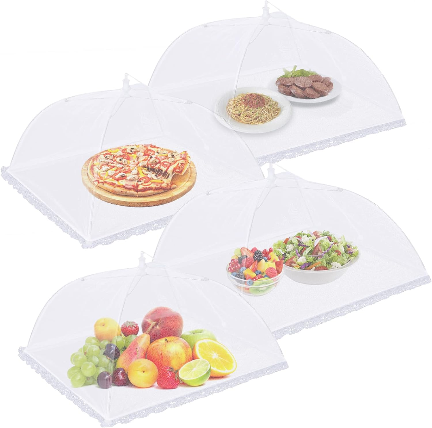 4 Pack Mesh Food Covers 17 Inch, Large and Tall Food Covers, Pop-Up Mesh Food Covers Tent Umbrella for Bbqs, Outdoors, Screen Tents, Parties Picnics, Fruit Cover