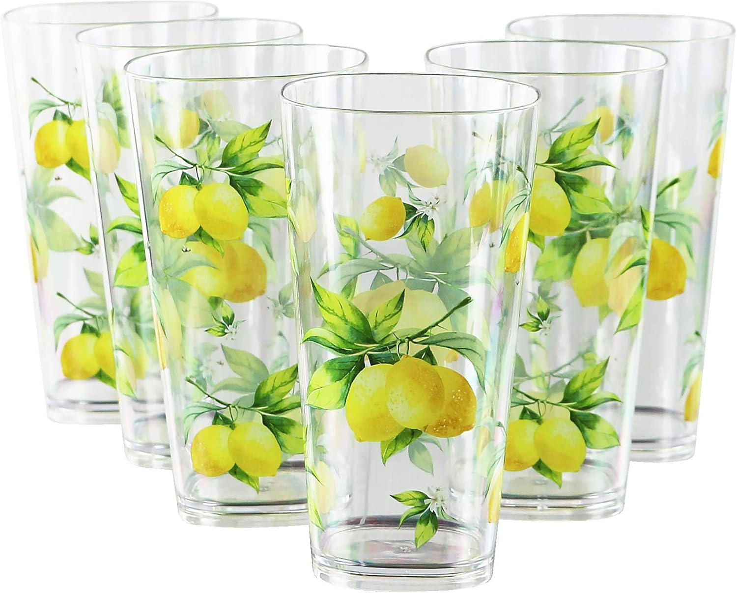 Calypso Basics Fresh Lemons by , 19Oz Acrylic Ice Tea Drinkware, Set of 6, White, Lemon, Green