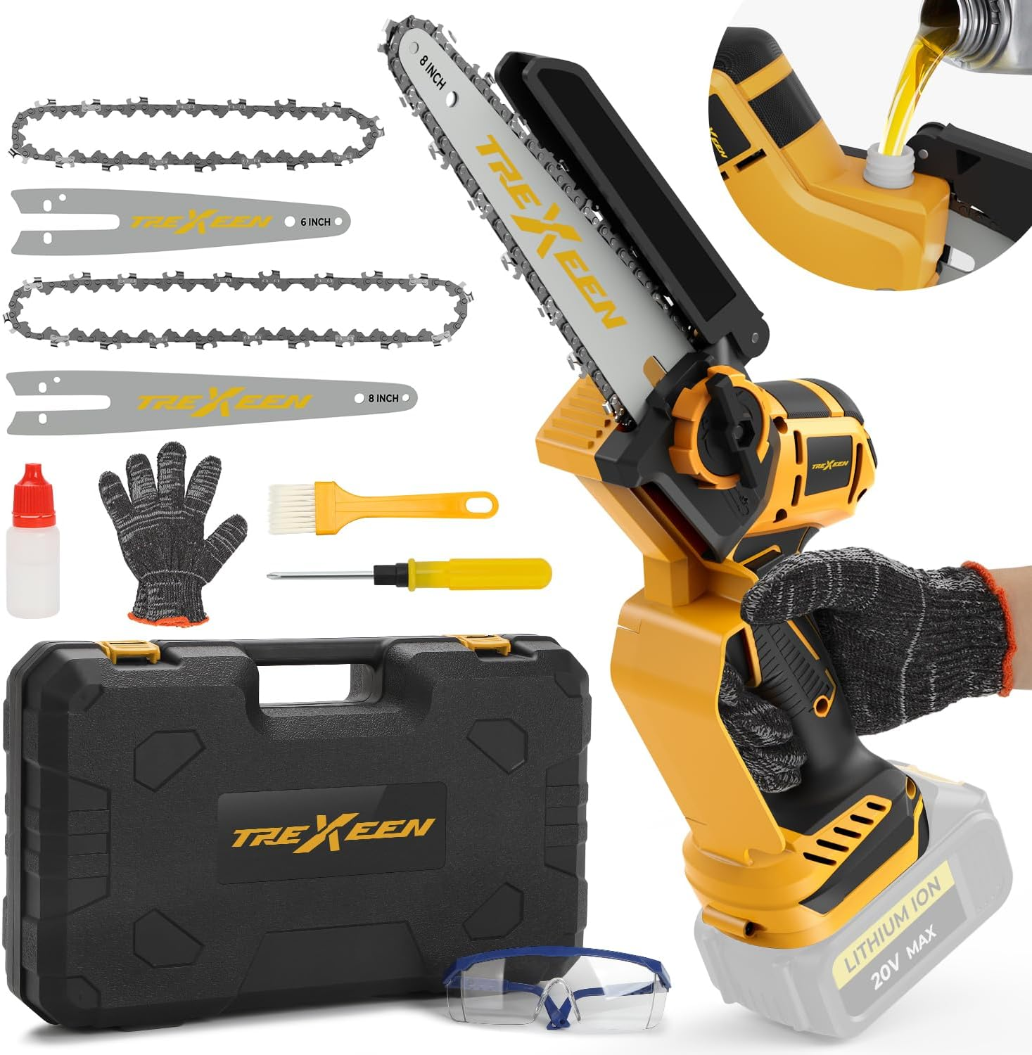 Mini Chainsaw for Dw Battery 20V Max,8-Inch and 6-Inch 2-IN-1 Cordless Mini Chainsaw,Brushless Chain Saw 20V for Wood Cutting, Tree Trimming (Battery Not Included)