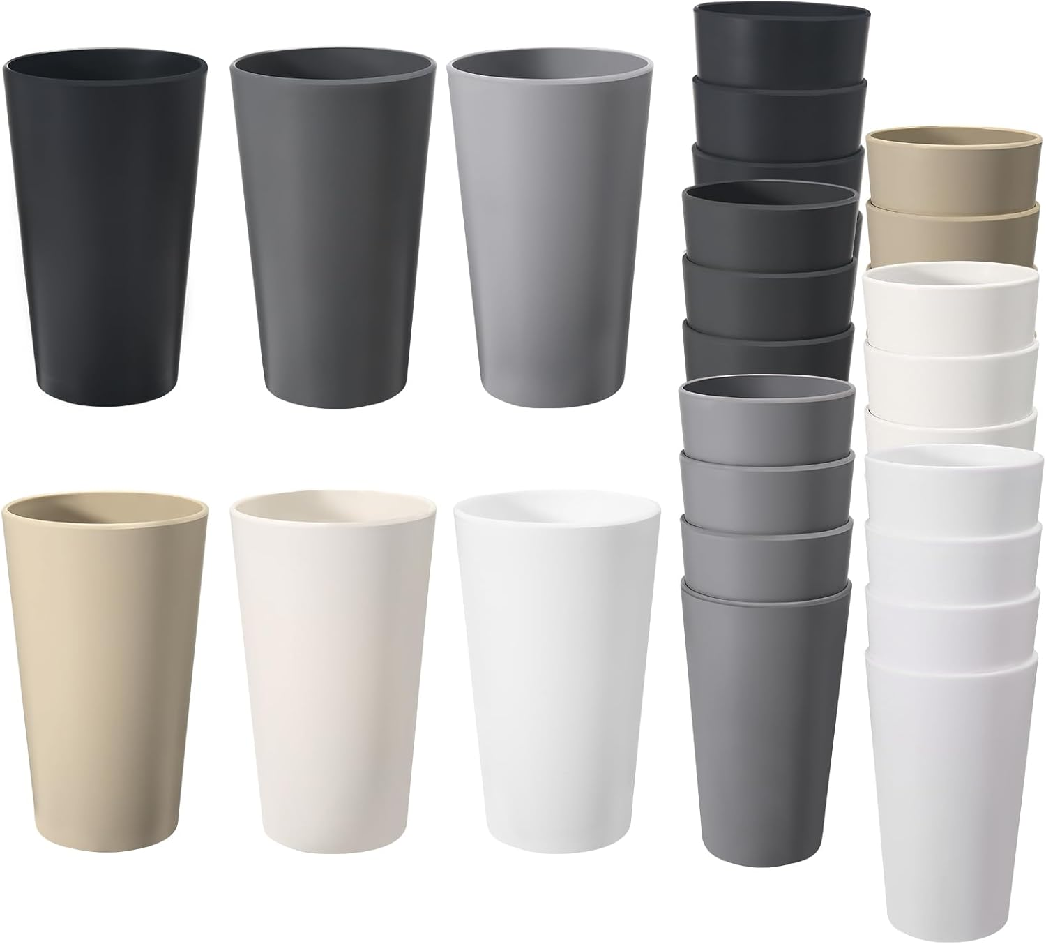 24 Pcs Unbreakable Plastic Cups Set, 20 Oz Reusable Plastic Cups, Stackable Water Tumblers, Drinking Cup for Kitchen, Outdoor, Bpa-Free, Dishwasher Refrigerator and Microwave Safe (20 Oz, 6 Colors)